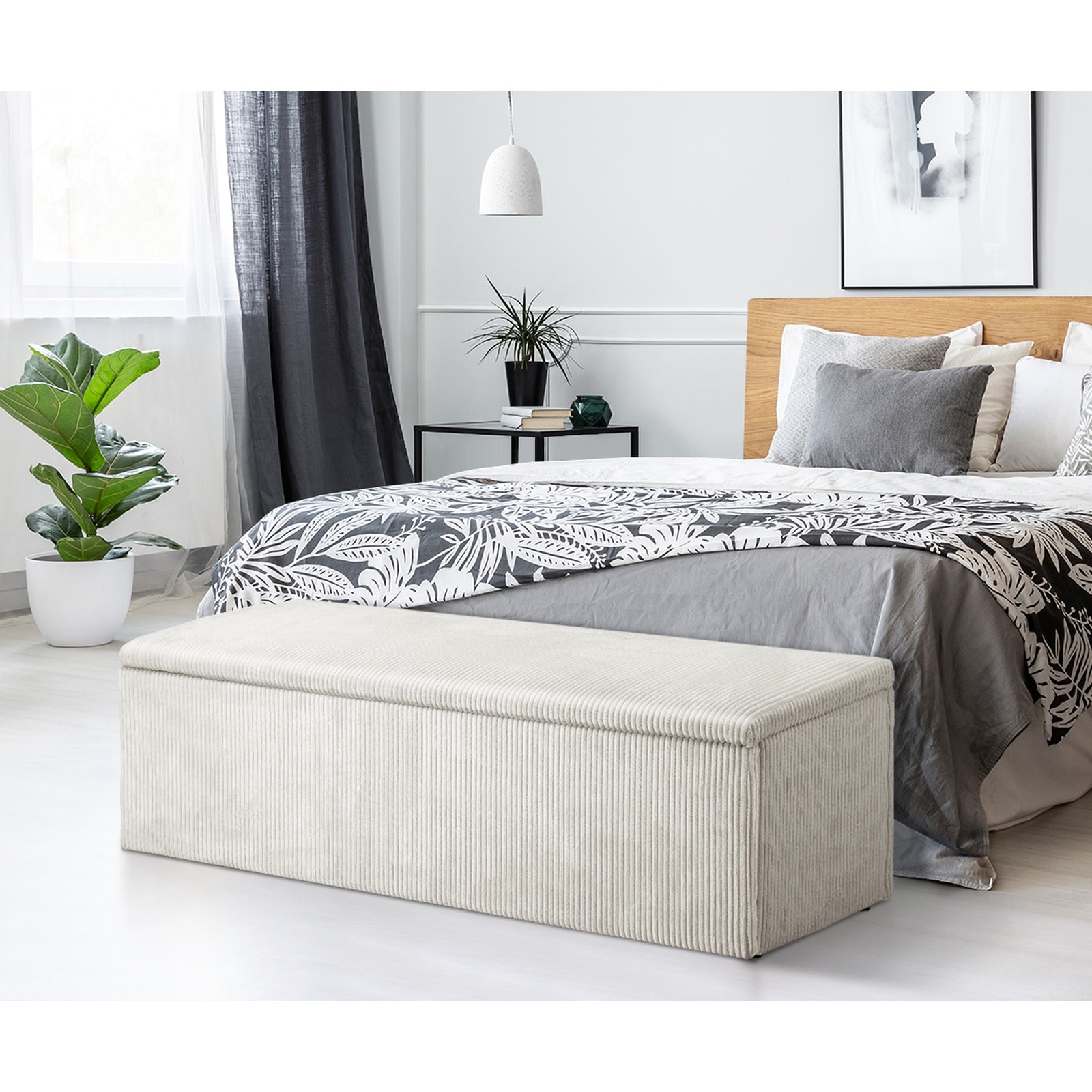 Oikiture Storage Ottoman Blanket Box Foot Stool XL Chest Toy Polyester Beige - Sunyee