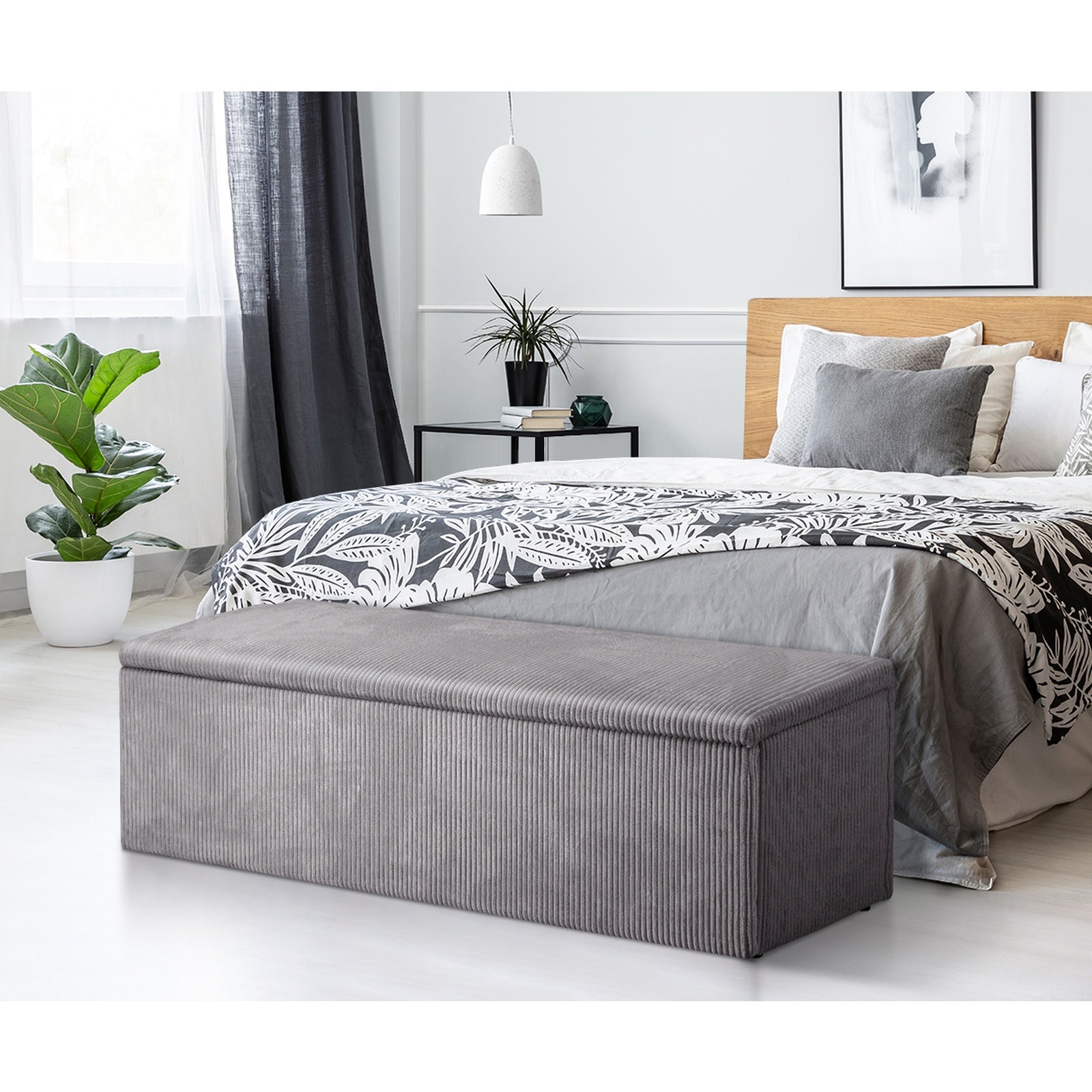 Oikiture Storage Ottoman Blanket Box Foot Stool XL Chest Toy Polyester Grey - Sunyee