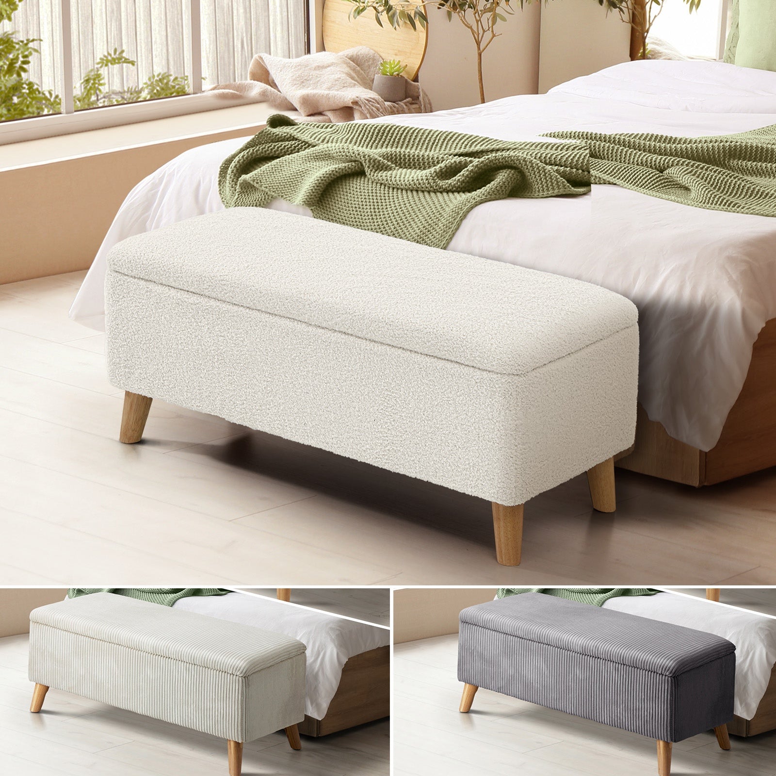 Oikiture Storage Ottoman Bench Blanket Box Chest Toy Foot Stool Boucle Velvet - Sunyee