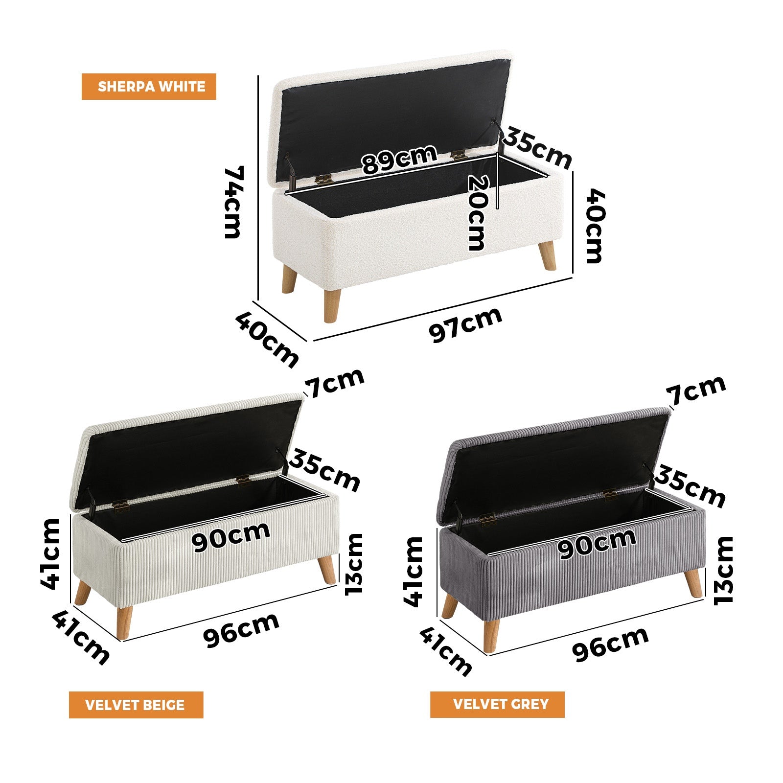 Oikiture Storage Ottoman Bench Blanket Box Chest Toy Foot Stool Boucle Velvet - Sunyee