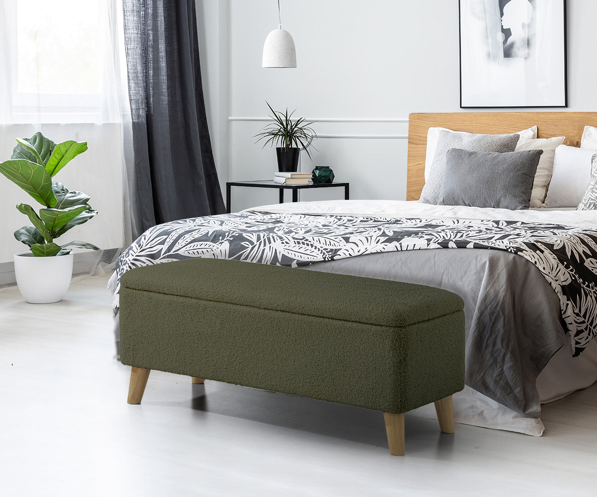 Oikiture Storage Ottoman Blanket Box Chest Toy Foot Stool Bench Sherpa Green - Sunyee