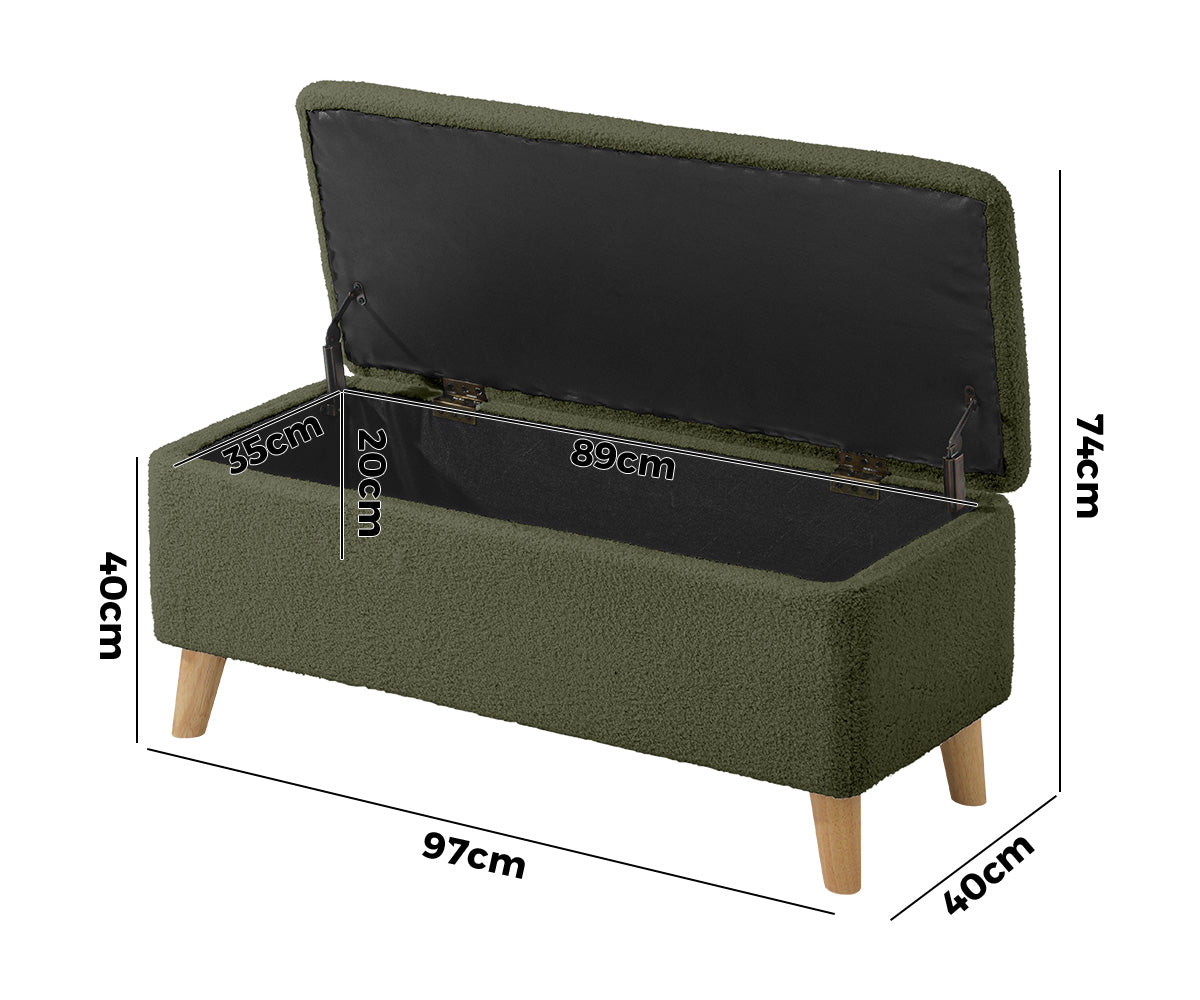 Oikiture Storage Ottoman Blanket Box Chest Toy Foot Stool Bench Sherpa Green - Sunyee