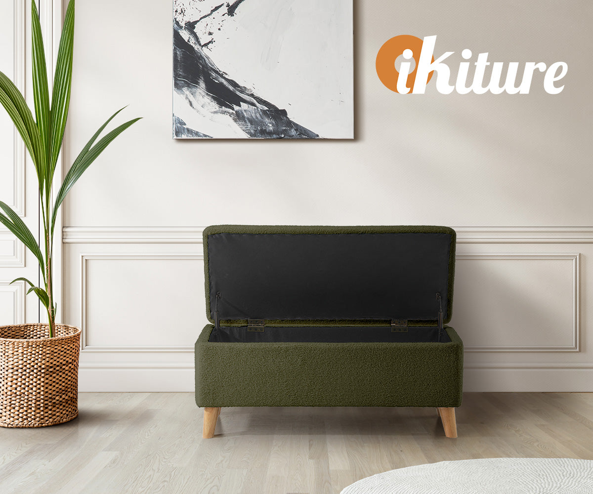 Oikiture Storage Ottoman Blanket Box Chest Toy Foot Stool Bench Sherpa Green - Sunyee
