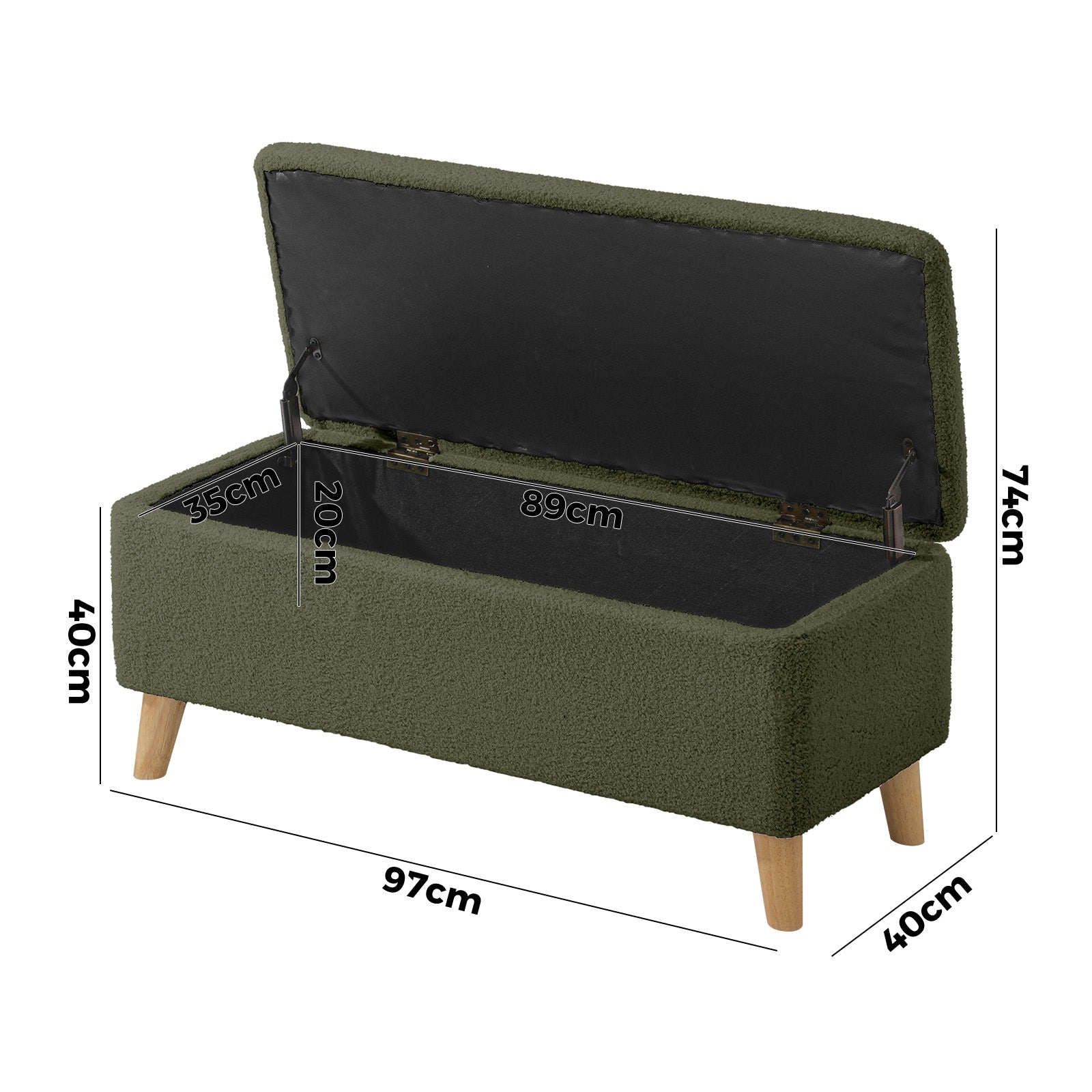 Oikiture Storage Ottoman Blanket Box Chest Toy Foot Stool Bench Sherpa Green - Sunyee