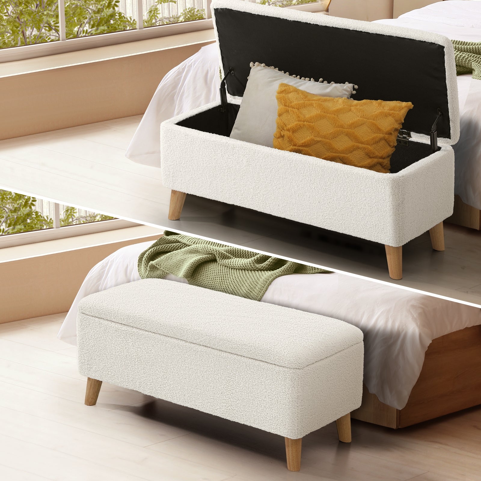 Oikiture Storage Ottoman Blanket Box Sherpa Fabric Toy Foot Stool L/XL - Sunyee