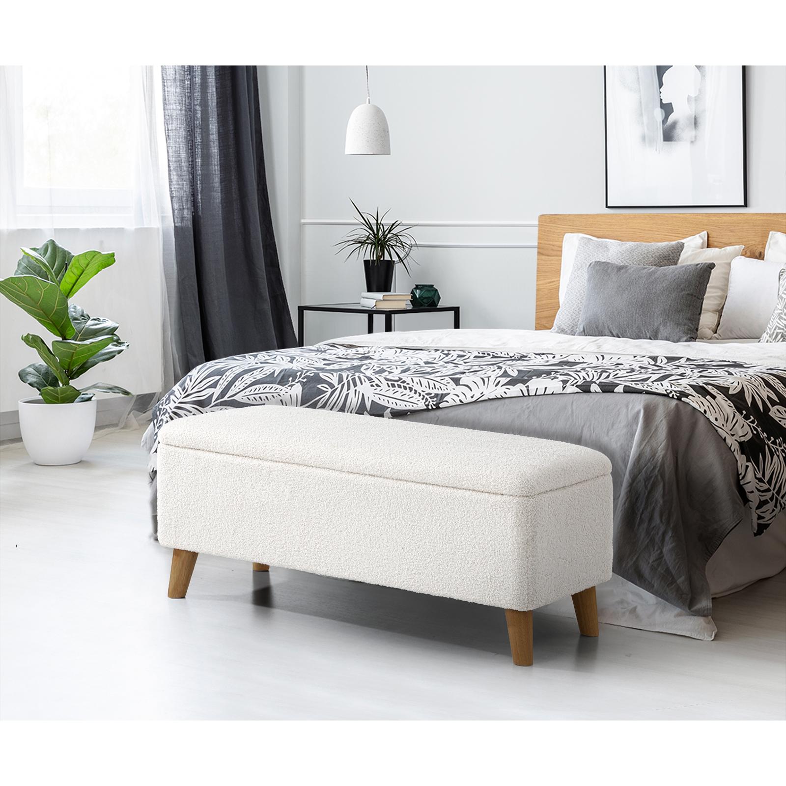 Oikiture Storage Ottoman Blanket Box Chest Toy Foot Stool LARGE Sherpa White - Sunyee