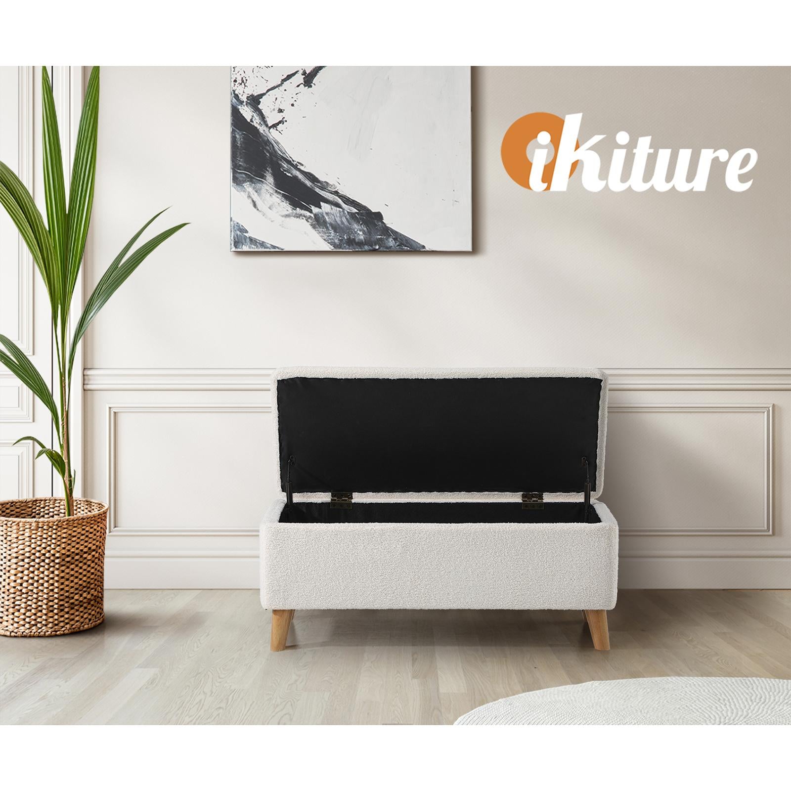 Oikiture Storage Ottoman Blanket Box Chest Toy Foot Stool LARGE Sherpa White - Sunyee