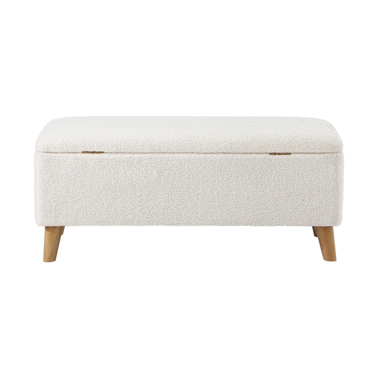 Oikiture Storage Ottoman Blanket Box Chest Toy Foot Stool LARGE Sherpa White - Sunyee
