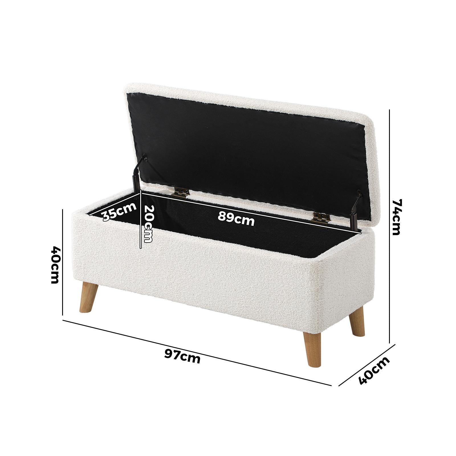 Oikiture Storage Ottoman Blanket Box Chest Toy Foot Stool LARGE Sherpa White - Sunyee