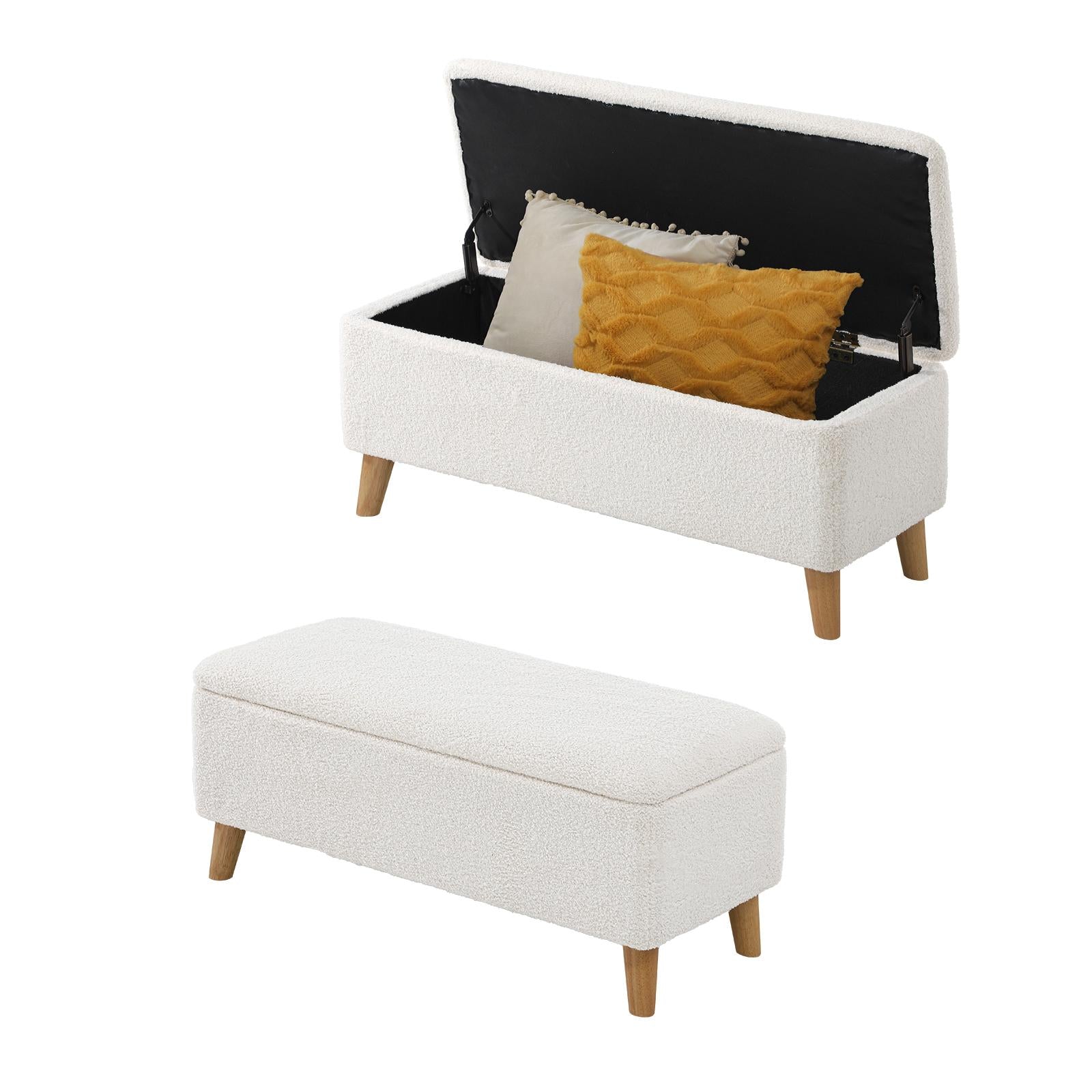 Oikiture Storage Ottoman Blanket Box Chest Toy Foot Stool LARGE Sherpa White - Sunyee