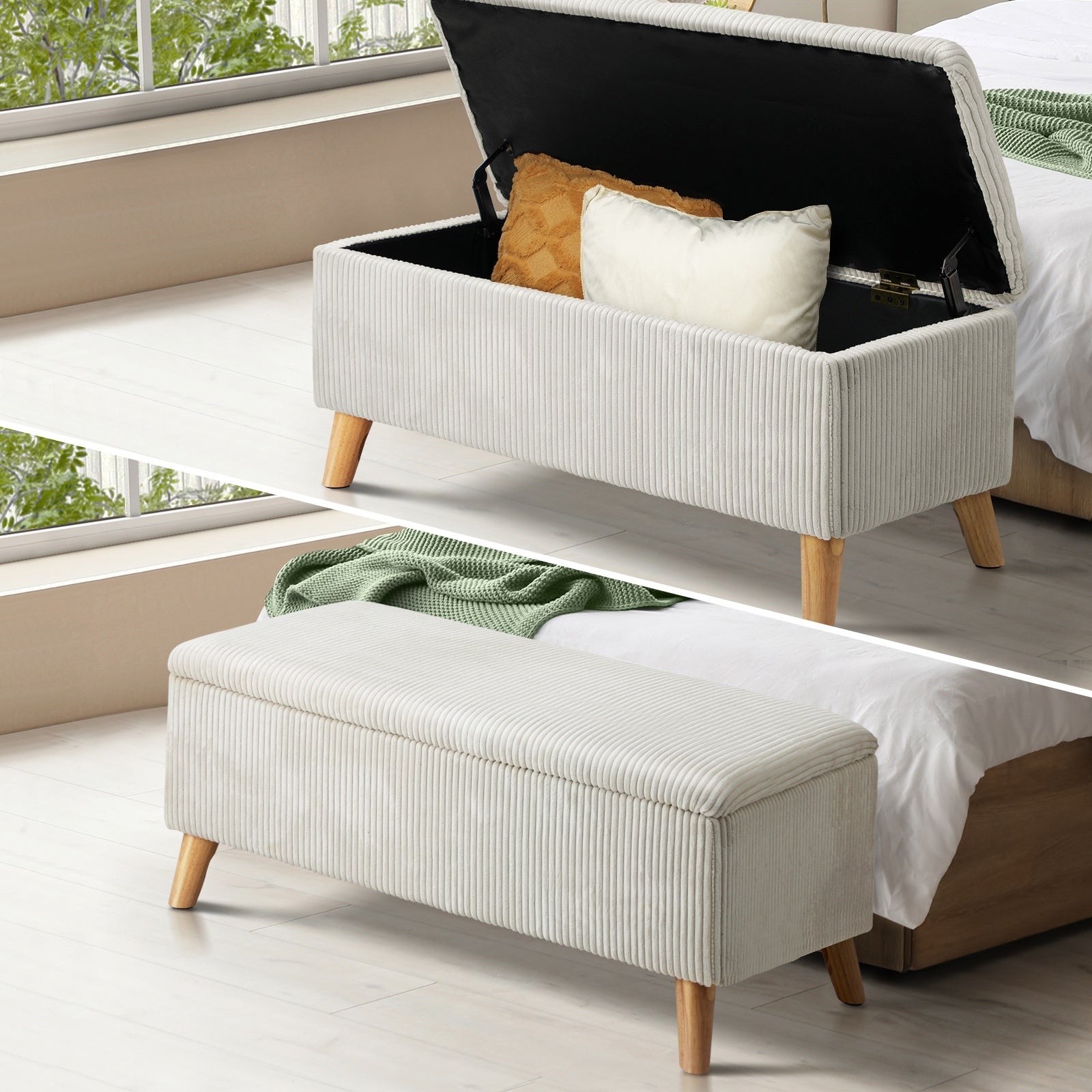 Oikiture Storage Ottoman Bench Blanket Box Chest Toy Foot Stool Boucle Velvet - Sunyee