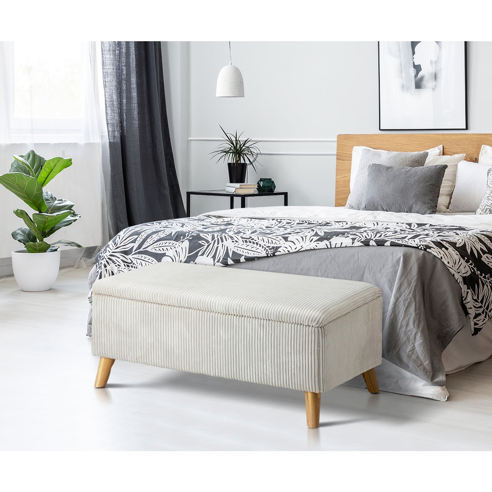 Oikiture Storage Ottoman Blanket Box Chest Toy Foot Stool LARGE Polyester Beige - Sunyee