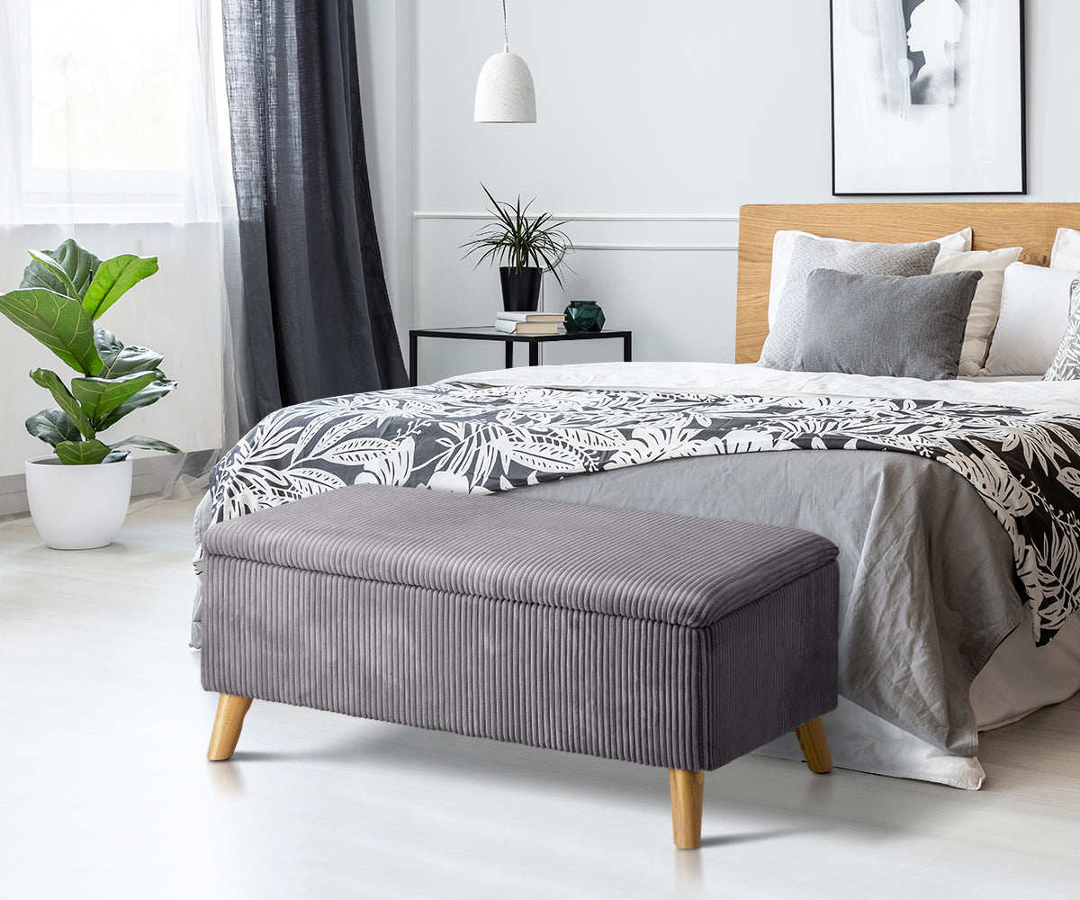 Oikiture Storage Ottoman Blanket Box Chest Toy Foot Stool LARGE Polyester Grey - Sunyee