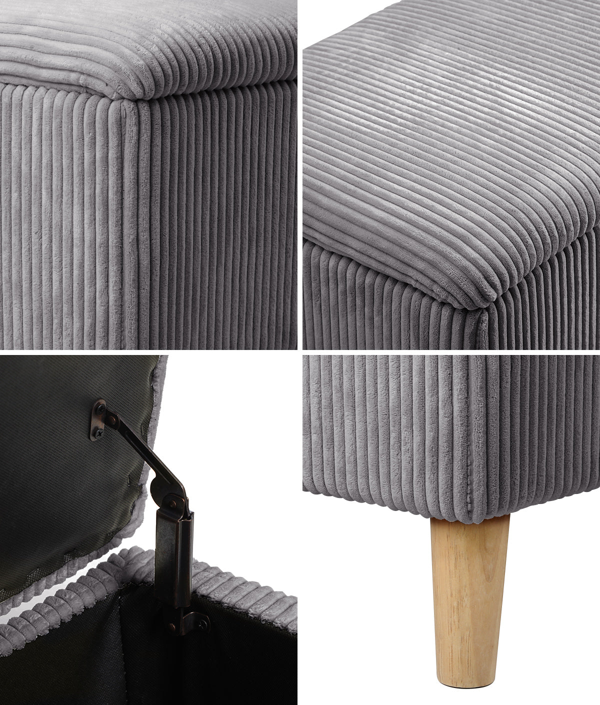 Oikiture Storage Ottoman Blanket Box Chest Toy Foot Stool LARGE Polyester Grey - Sunyee