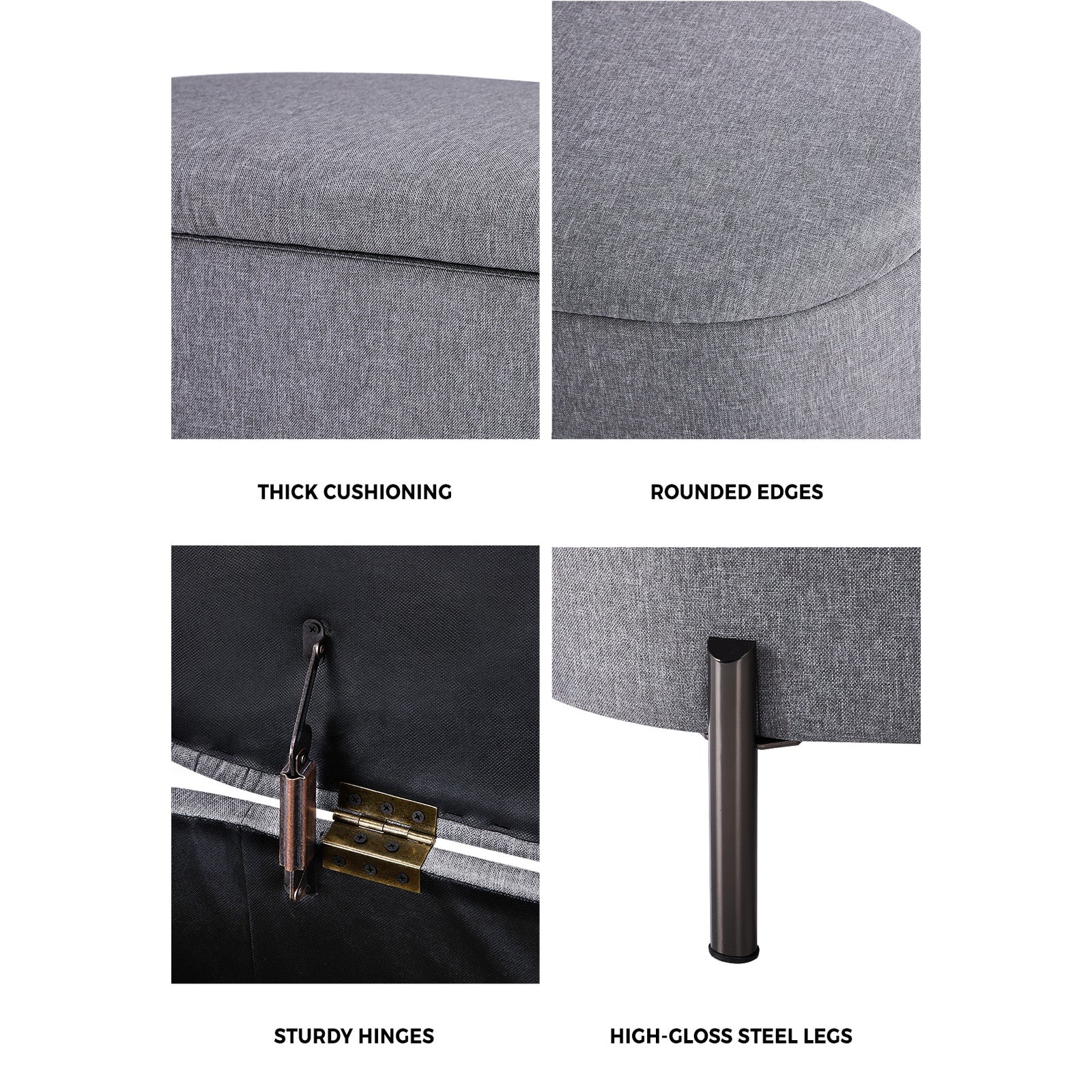 Oikiture Storage Ottoman Bench Oval Footstool Blanket Box Chest Toy Linen Grey - Sunyee