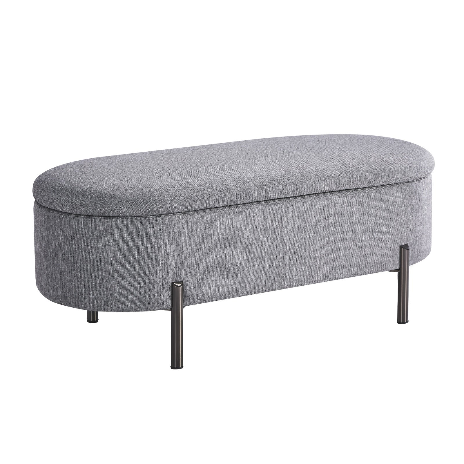 Oikiture Storage Ottoman Bench Oval Footstool Blanket Box Chest Toy Linen Grey - Sunyee