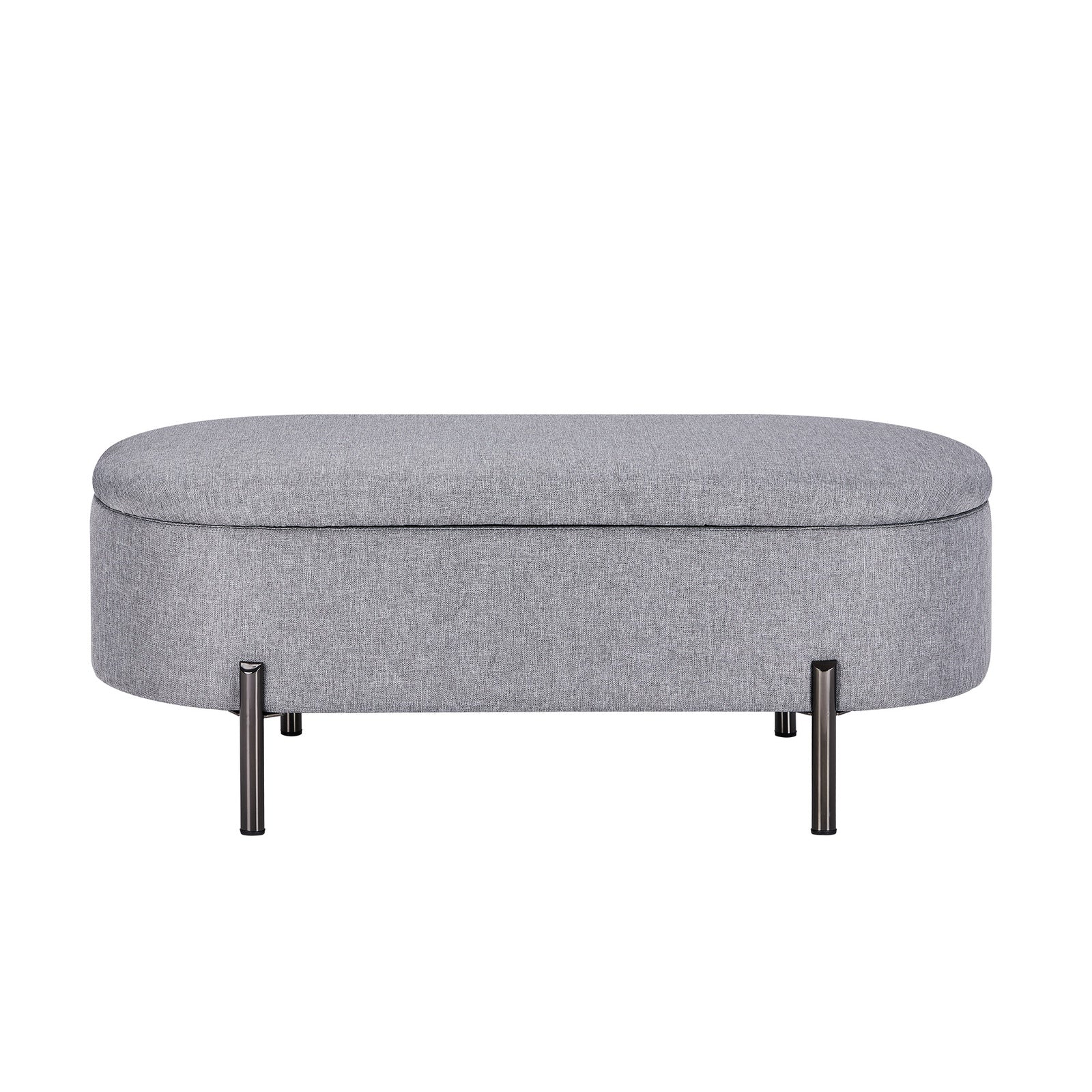 Oikiture Storage Ottoman Bench Oval Footstool Blanket Box Chest Toy Linen Grey - Sunyee