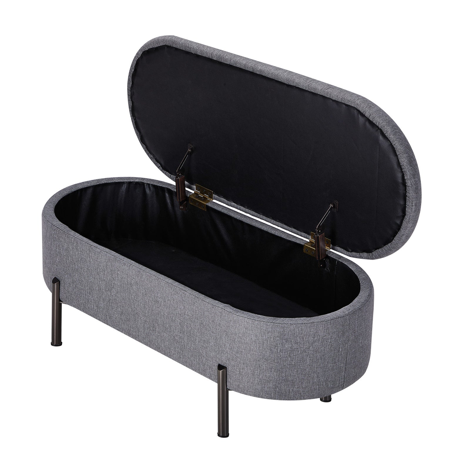 Oikiture Storage Ottoman Bench Oval Footstool Blanket Box Chest Toy Linen Grey - Sunyee