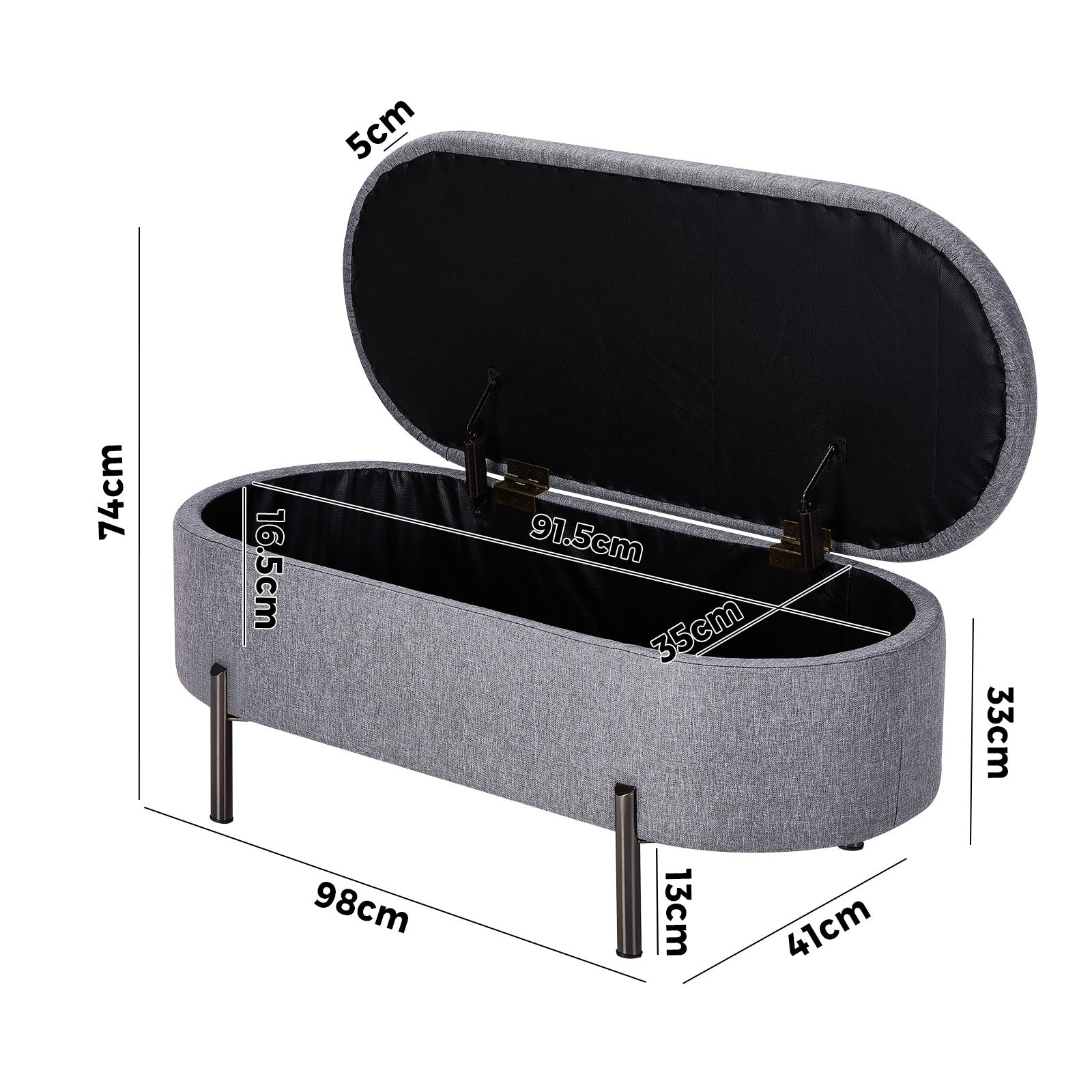 Oikiture Storage Ottoman Bench Oval Footstool Blanket Box Chest Toy Linen Grey - Sunyee