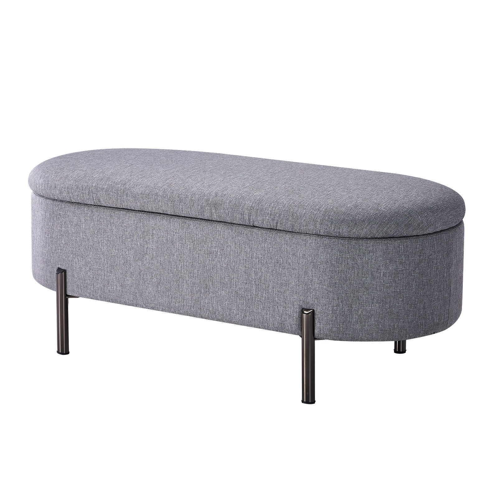 Oikiture Storage Ottoman Bench Oval Footstool Blanket Box Chest Toy Linen Grey - Sunyee