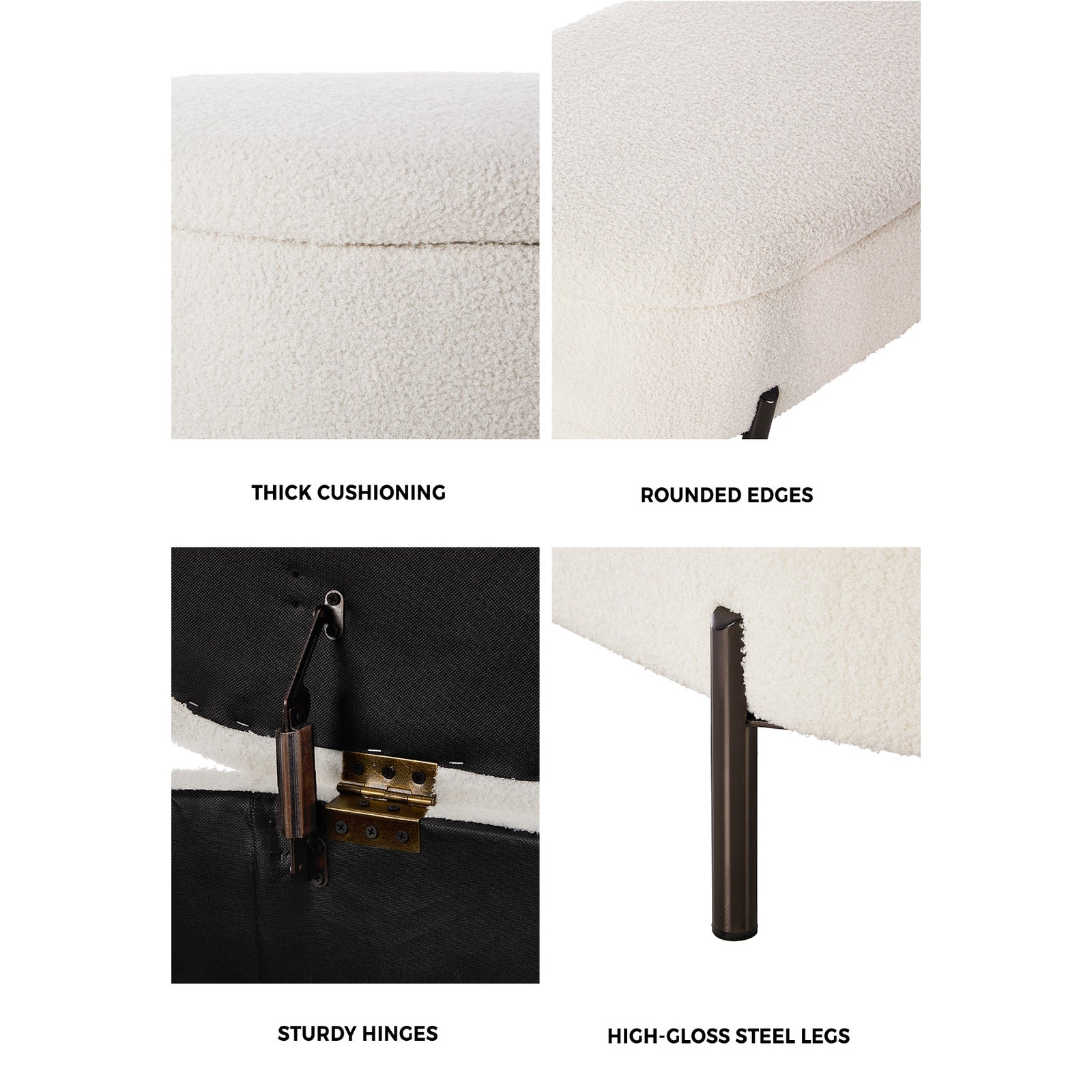 Oikiture Storage Ottoman Bench Oval Footstool Blanket Box Chest Toy Sherpa White - Sunyee