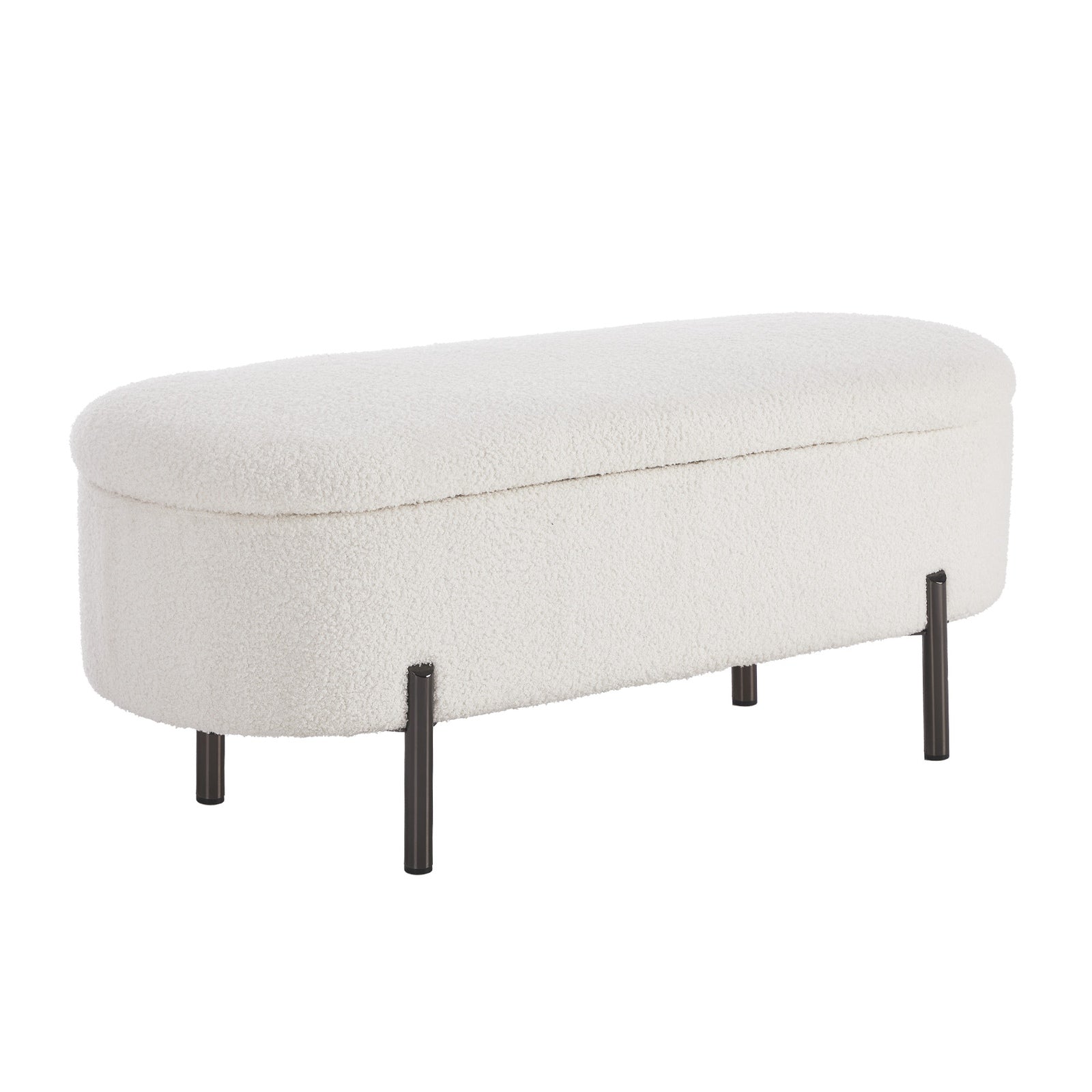 Oikiture Storage Ottoman Bench Oval Footstool Blanket Box Chest Toy Sherpa White - Sunyee