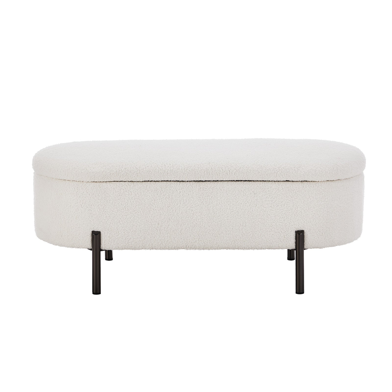 Oikiture Storage Ottoman Bench Oval Footstool Blanket Box Chest Toy Sherpa White - Sunyee
