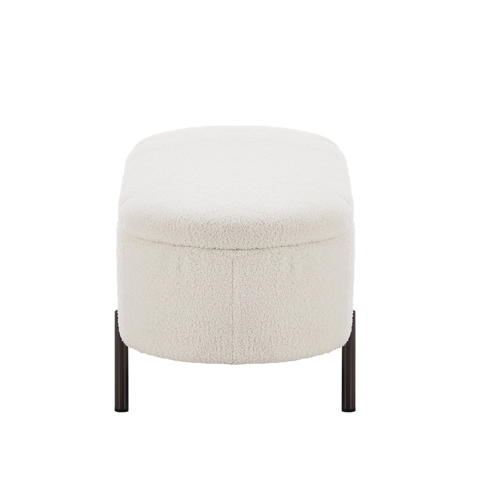 Oikiture Storage Ottoman Bench Oval Footstool Blanket Box Chest Toy Sherpa White - Sunyee