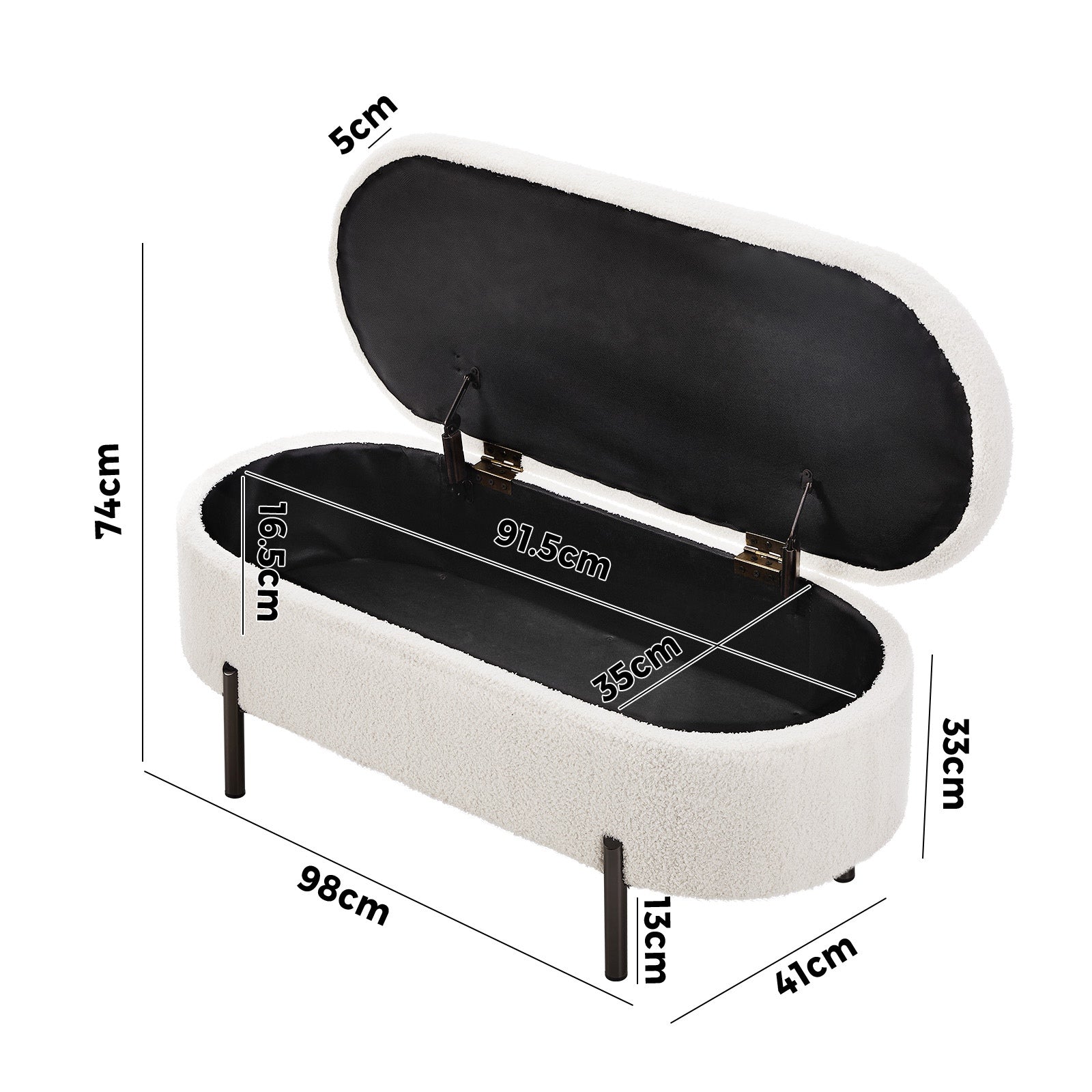 Oikiture Storage Ottoman Bench Oval Footstool Blanket Box Chest Toy Sherpa White - Sunyee