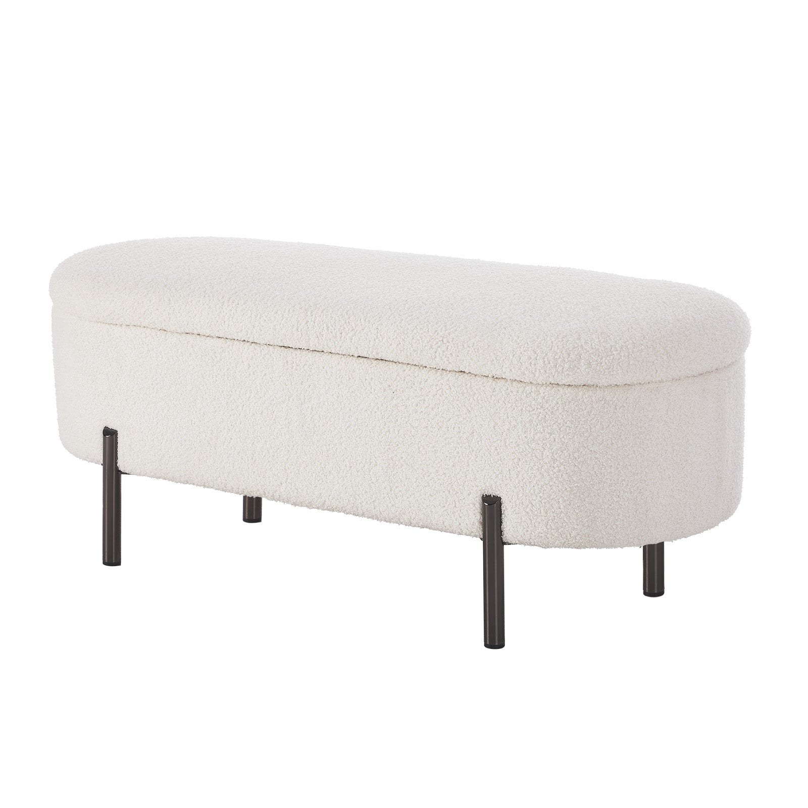 Oikiture Storage Ottoman Bench Oval Footstool Blanket Box Chest Toy Sherpa White - Sunyee