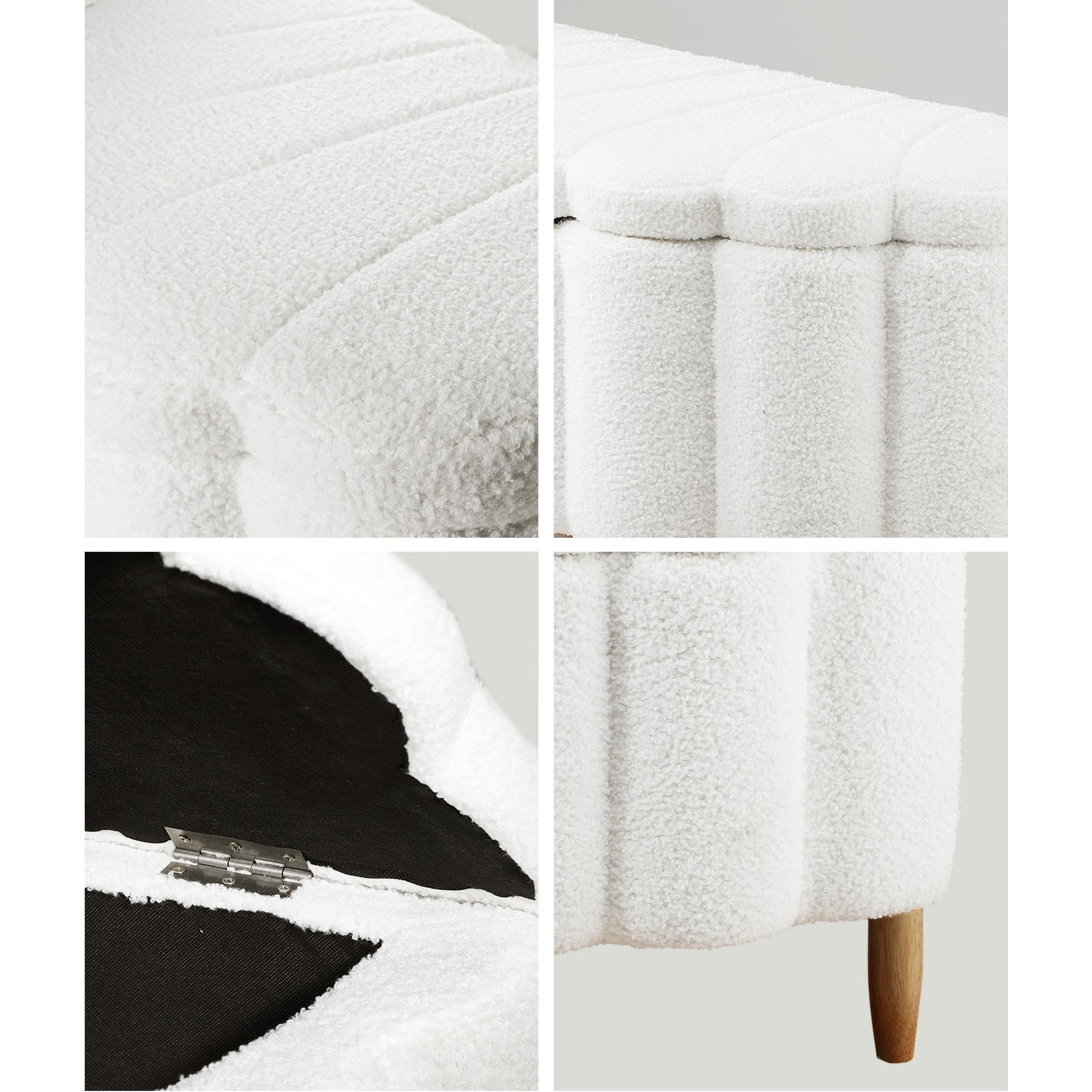 Oikiture Storage Ottoman Scallop Boucle Blanket Box Fleece Foot Stool Seat Chest - Sunyee