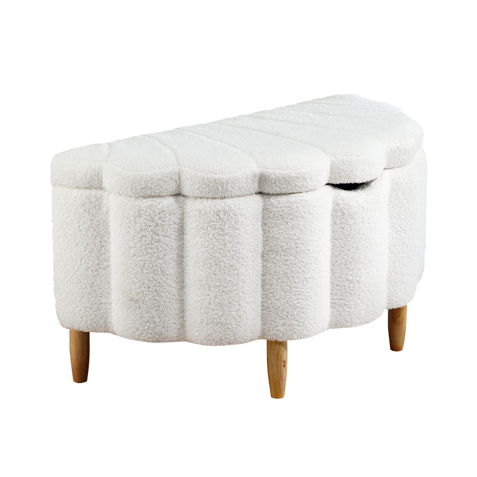 Oikiture Storage Ottoman Scallop Boucle Blanket Box Fleece Foot Stool Seat Chest - Sunyee