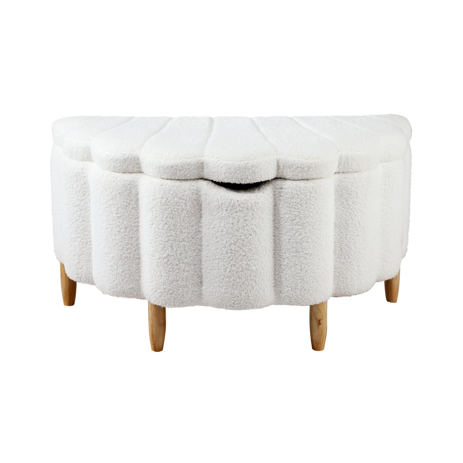 Oikiture Storage Ottoman Scallop Boucle Blanket Box Fleece Foot Stool Seat Chest - Sunyee