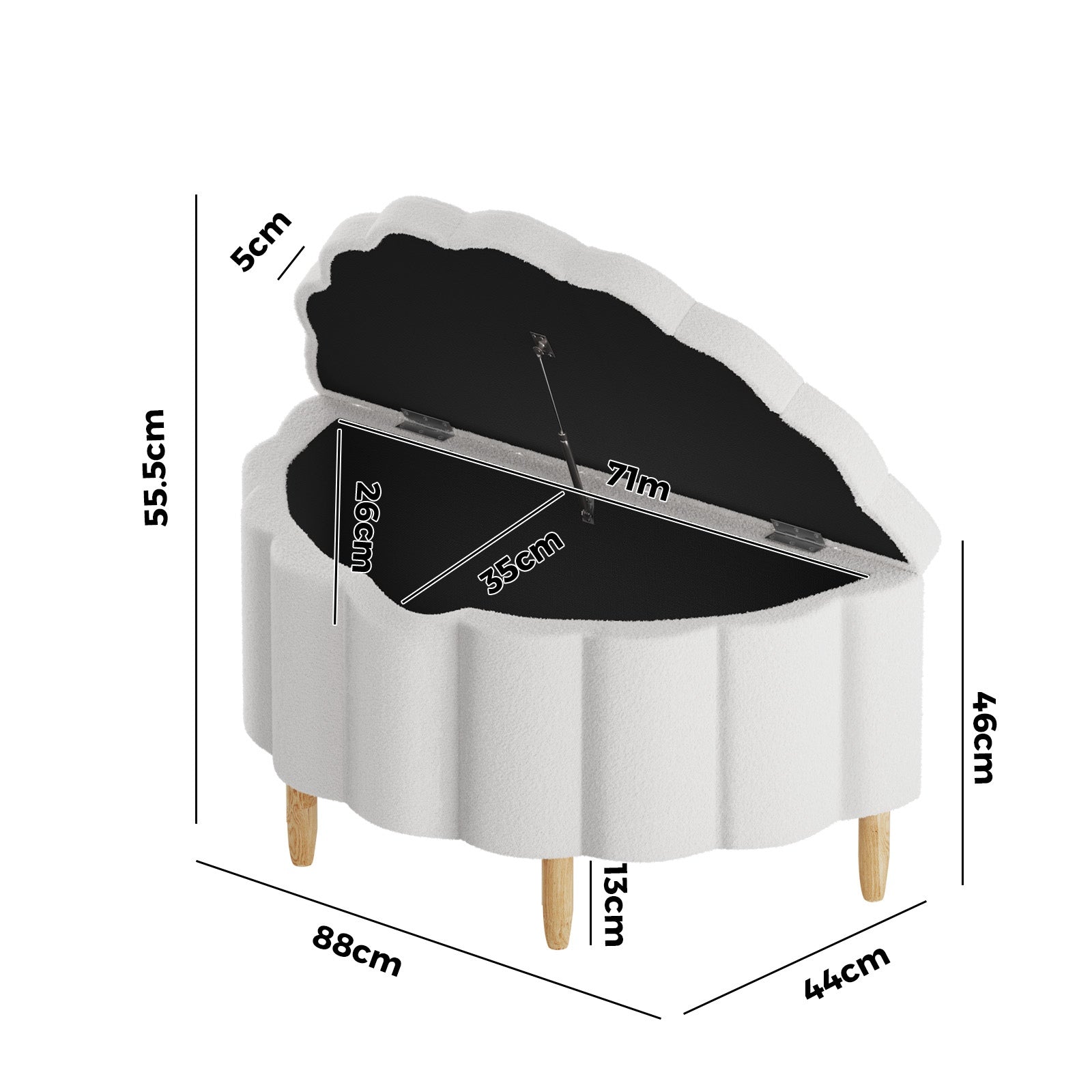 Oikiture Storage Ottoman Scallop Boucle Blanket Box Fleece Foot Stool Seat Chest - Sunyee