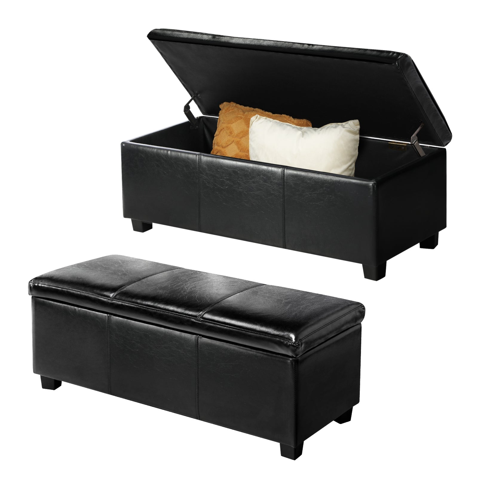 Oikiture Storage Ottoman Blanket Toy Box Faux Leather Linen Arm Stool Chest - Sunyee