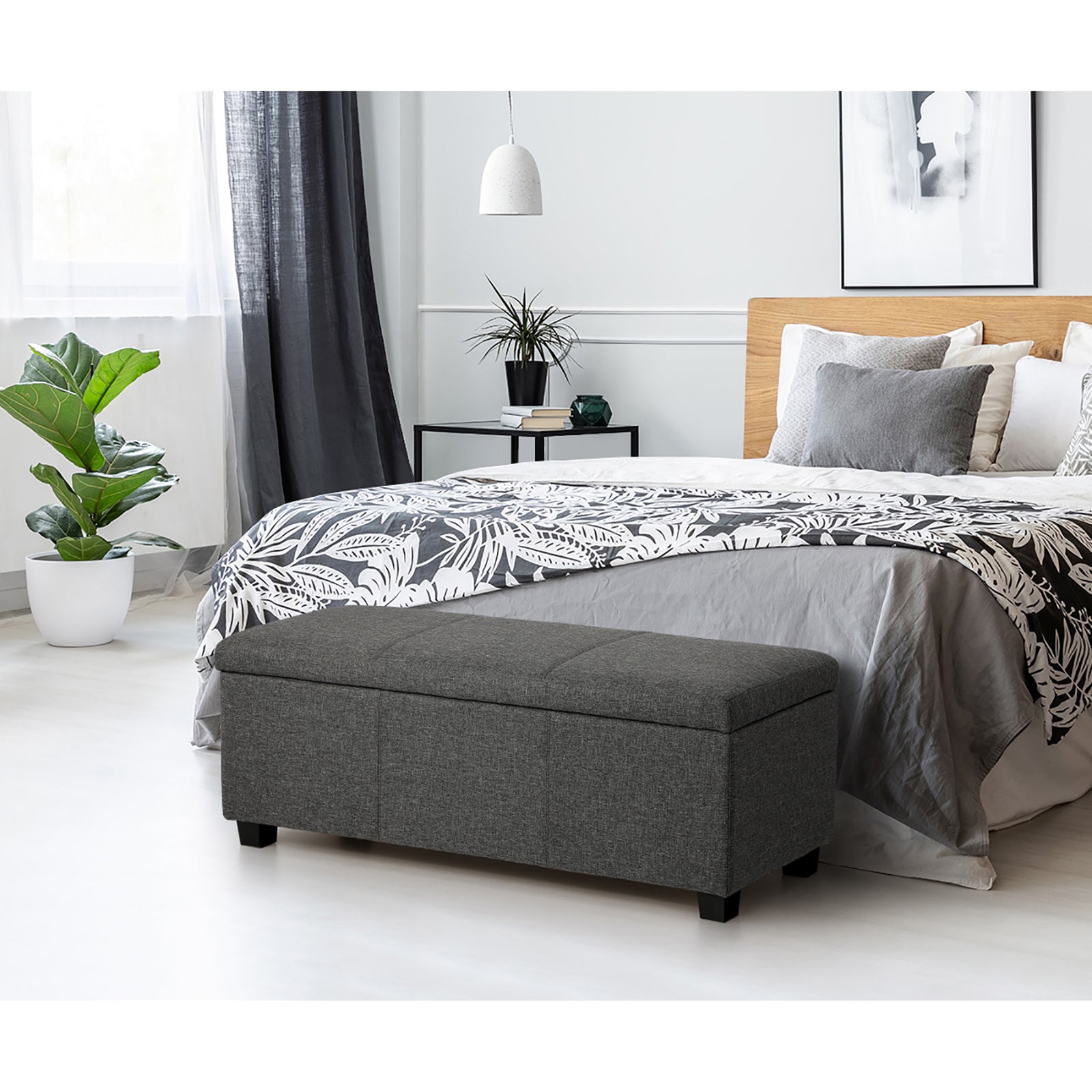 Oikiture Storage Ottoman Blanket Box Linen Fabric Arm Foot Stool Couch Large - Sunyee