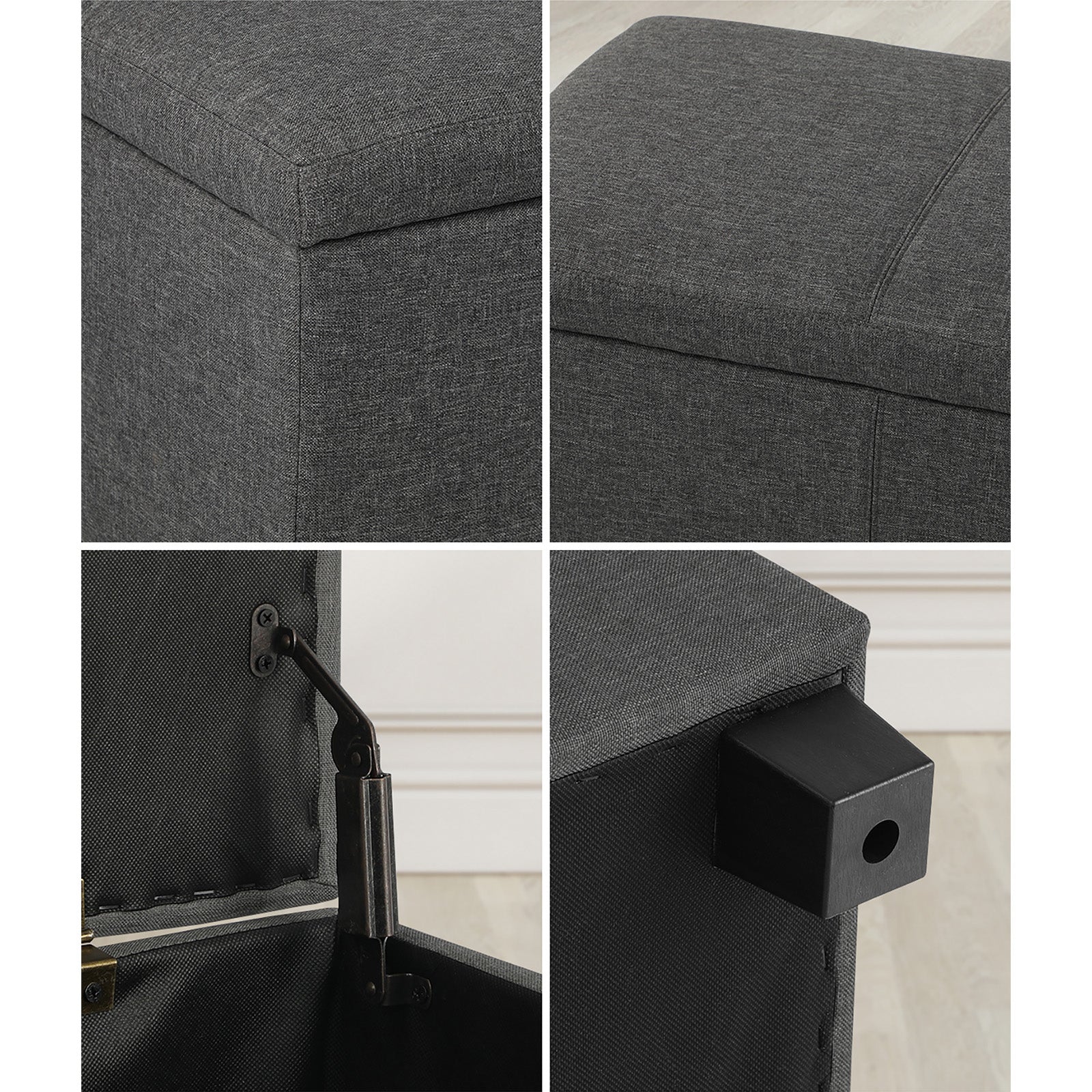 Oikiture Storage Ottoman Blanket Box Linen Fabric Arm Foot Stool Couch Large - Sunyee