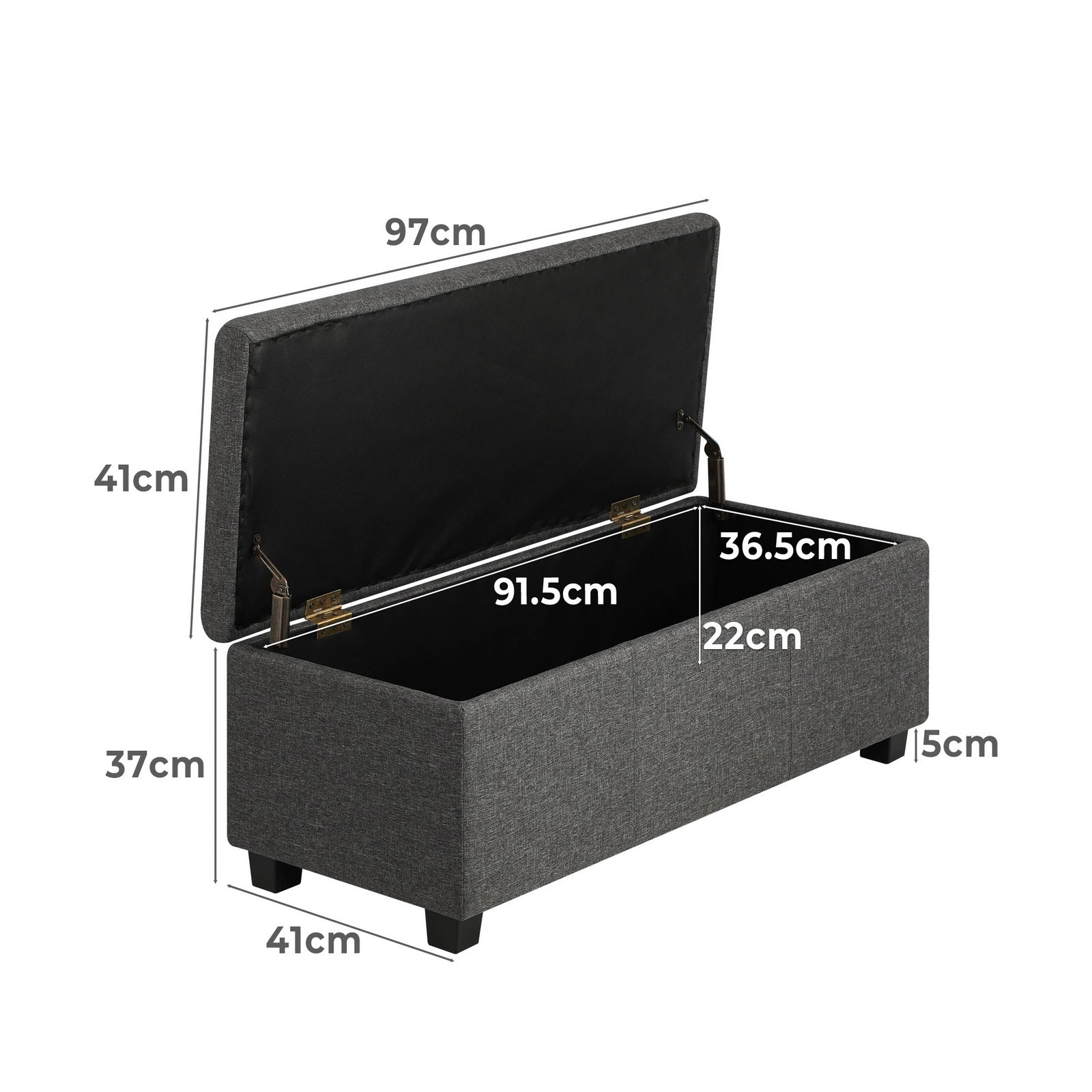 Oikiture Storage Ottoman Blanket Box Linen Fabric Arm Foot Stool Couch Large - Sunyee