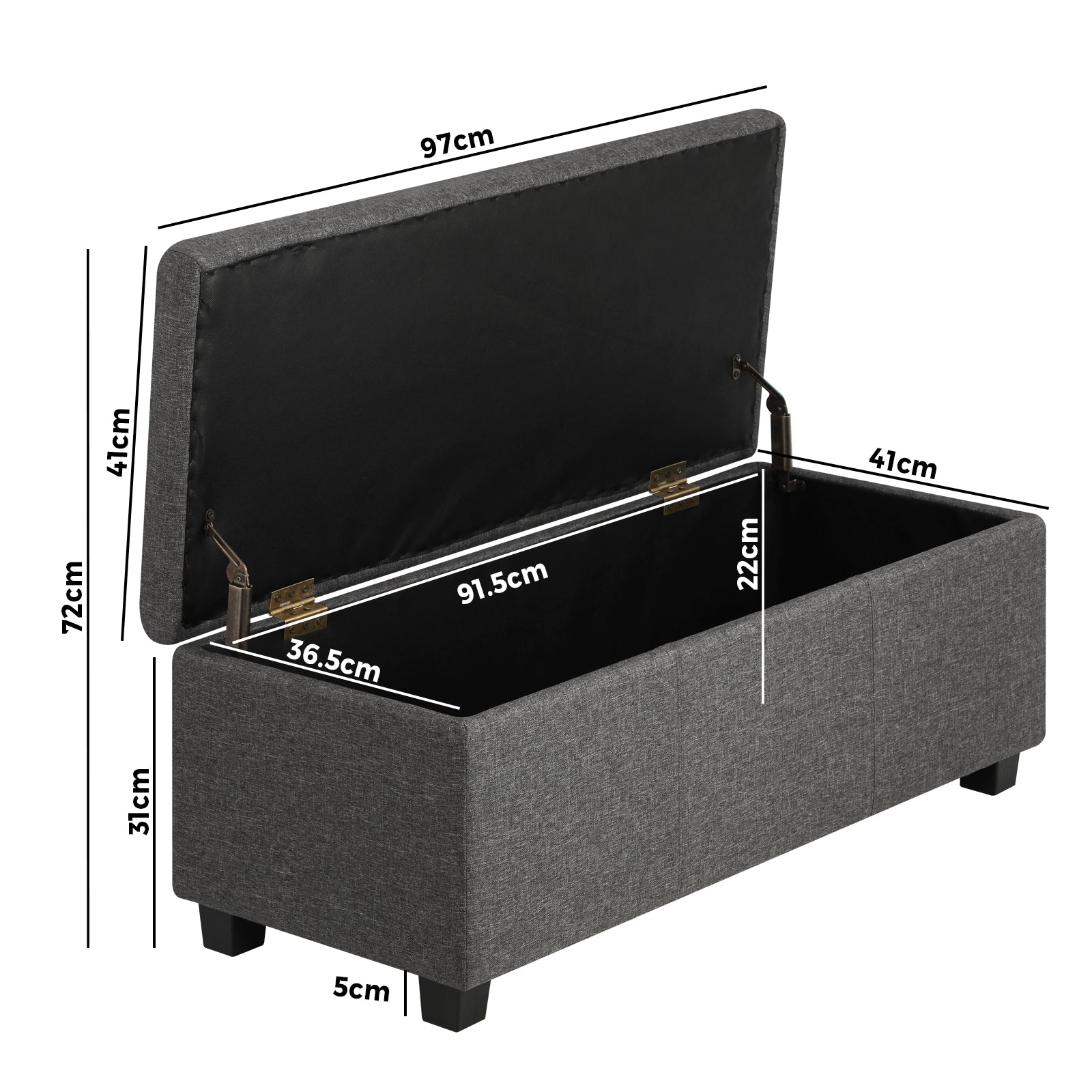 Oikiture Storage Ottoman Blanket Box Linen Fabric Arm Foot Stool Couch Large - Sunyee