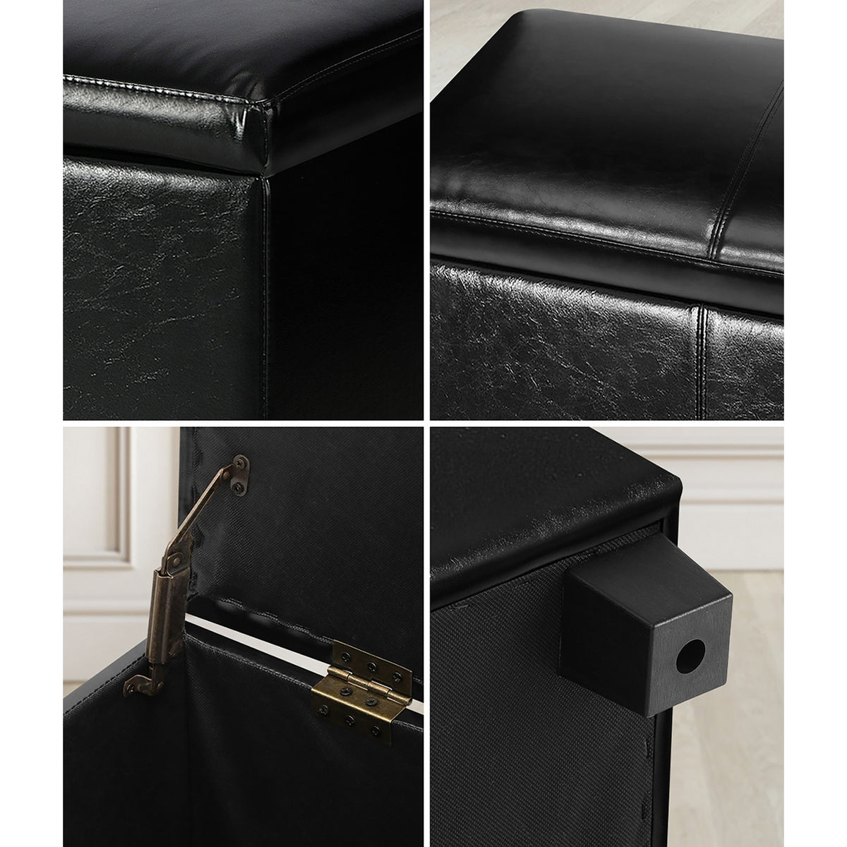 Oikiture Storage Ottoman Blanket Toy Box Faux Leather Linen Arm Stool Chest