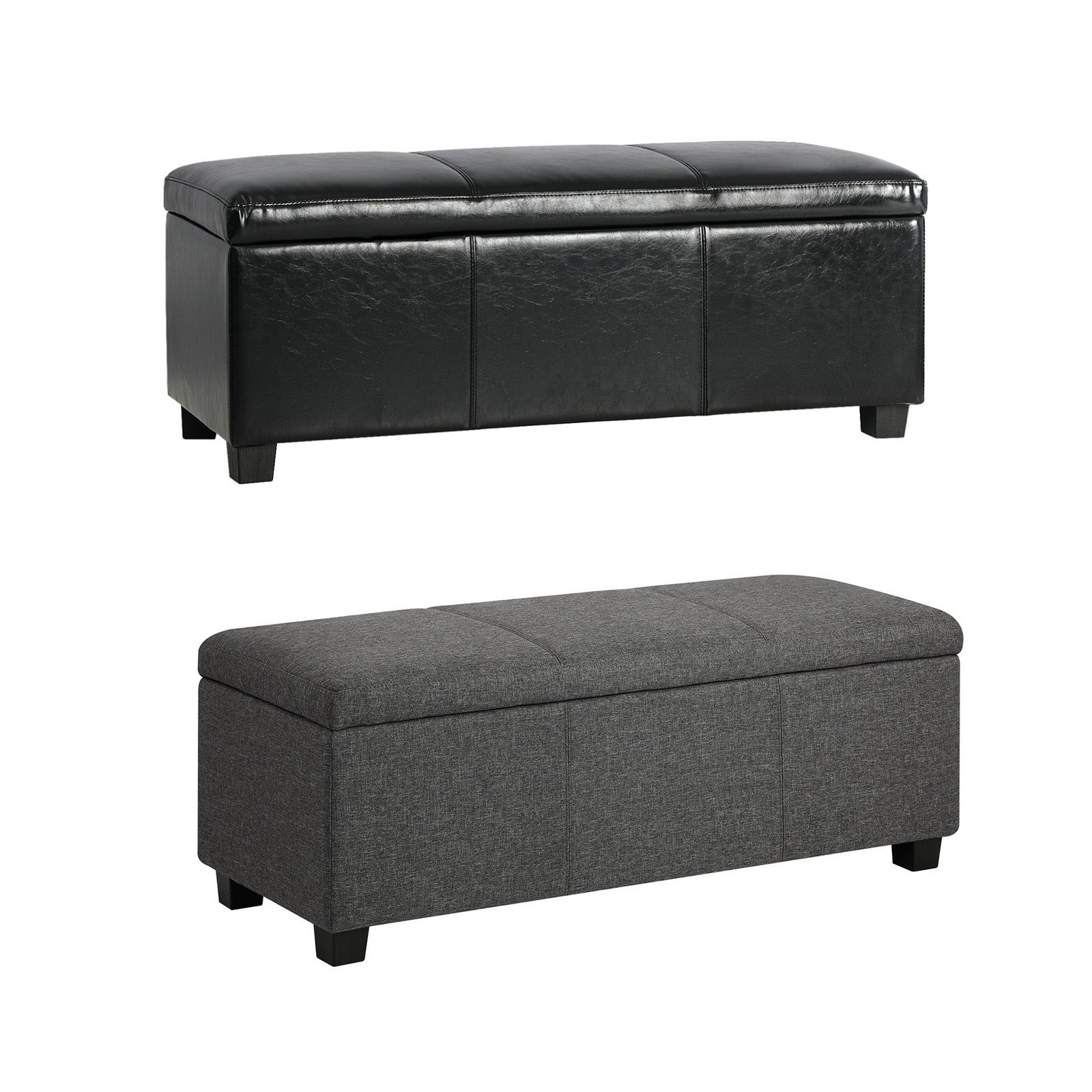 Oikiture Storage Ottoman Blanket Toy Box Faux Leather Linen Arm Stool Chest - Sunyee