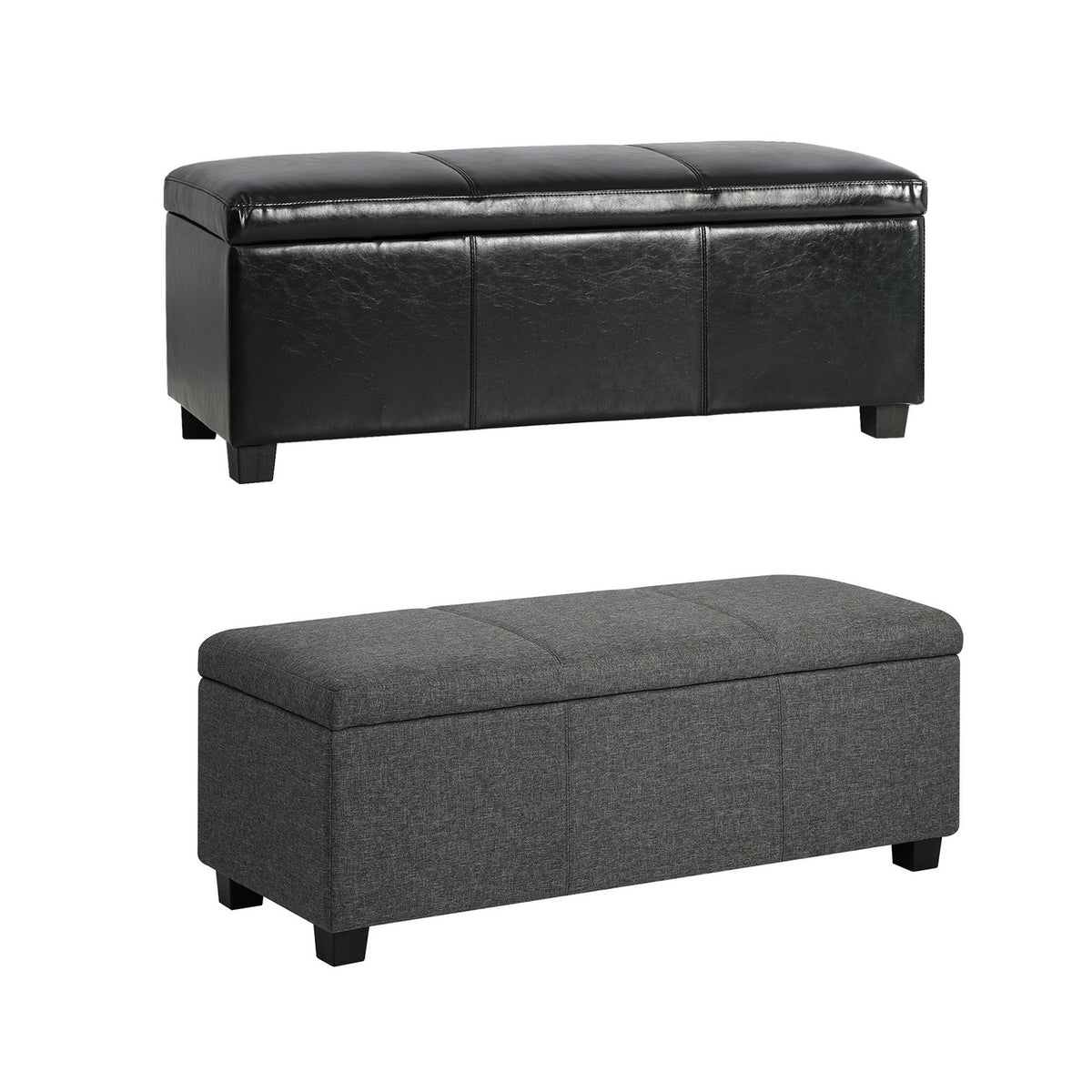 Oikiture Storage Ottoman Blanket Toy Box Faux Leather Linen Arm Stool Chest