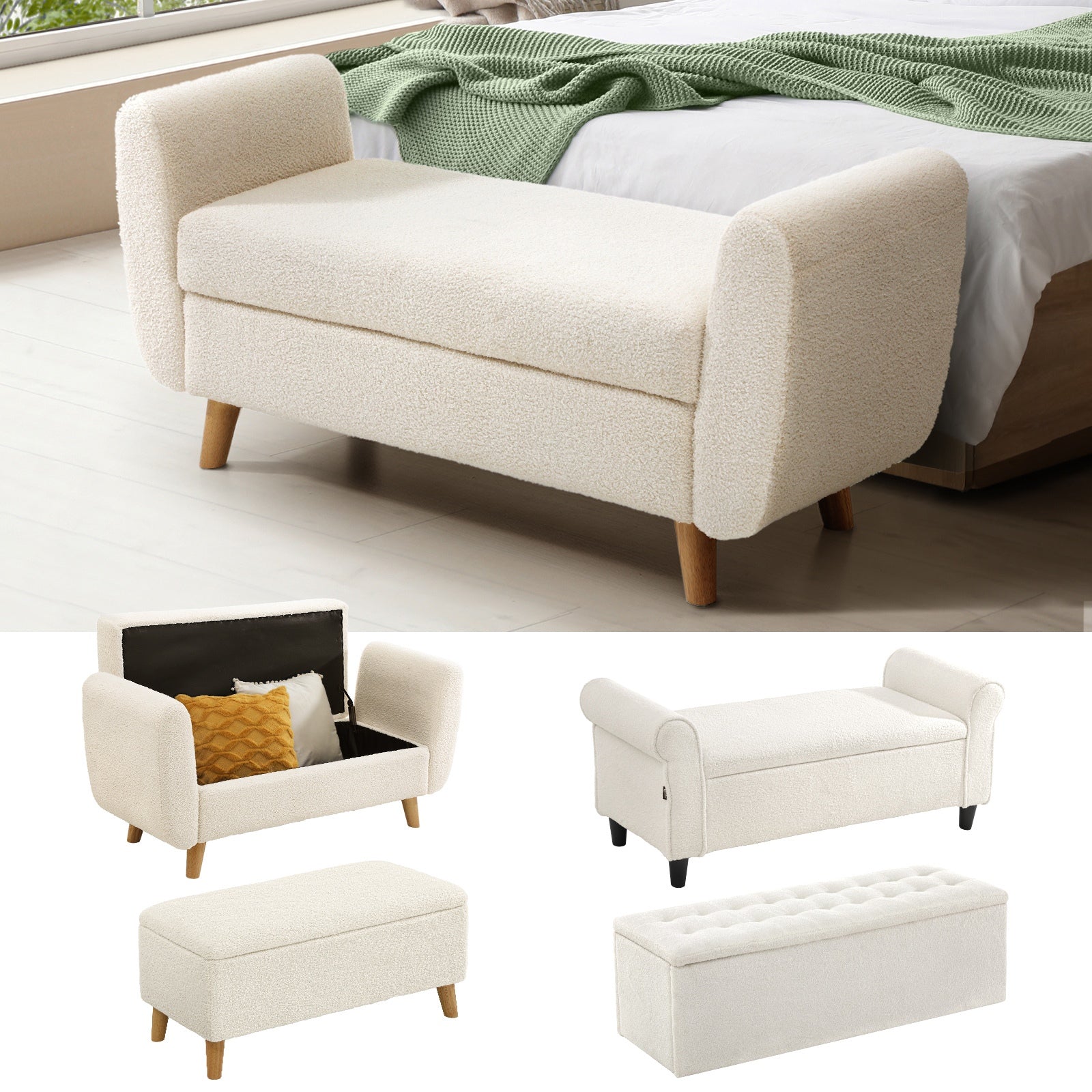 Oikiture Storage Ottoman Blanket Box Sherpa Fabric Toy Foot Stool L/XL - Sunyee