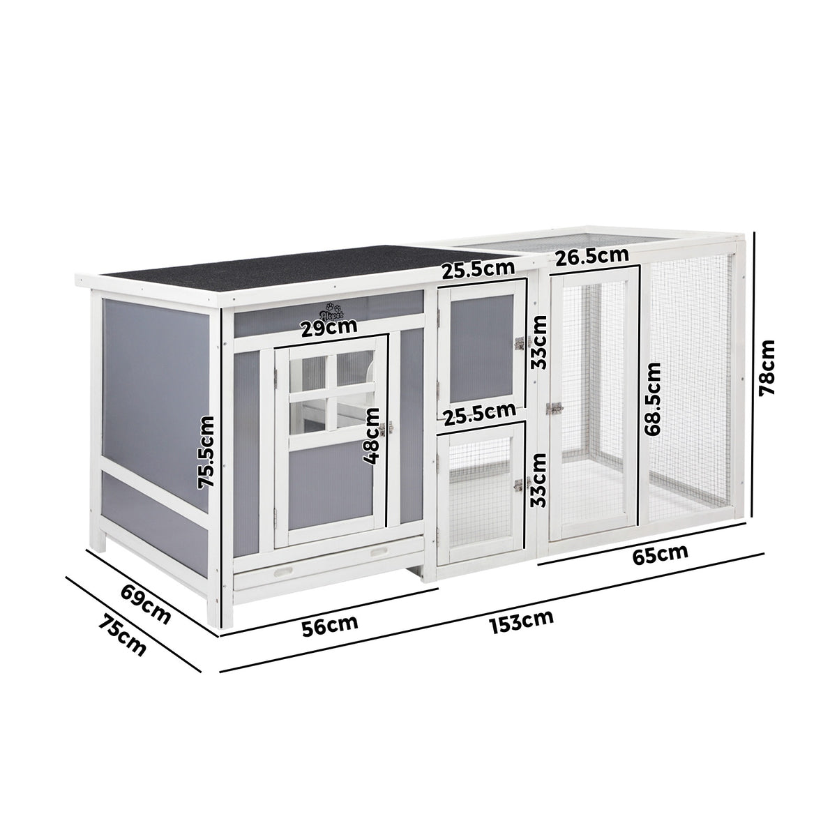 Alopet Chicken Coop Pet Hutch Wooden House Large Cage Run Double Hatch