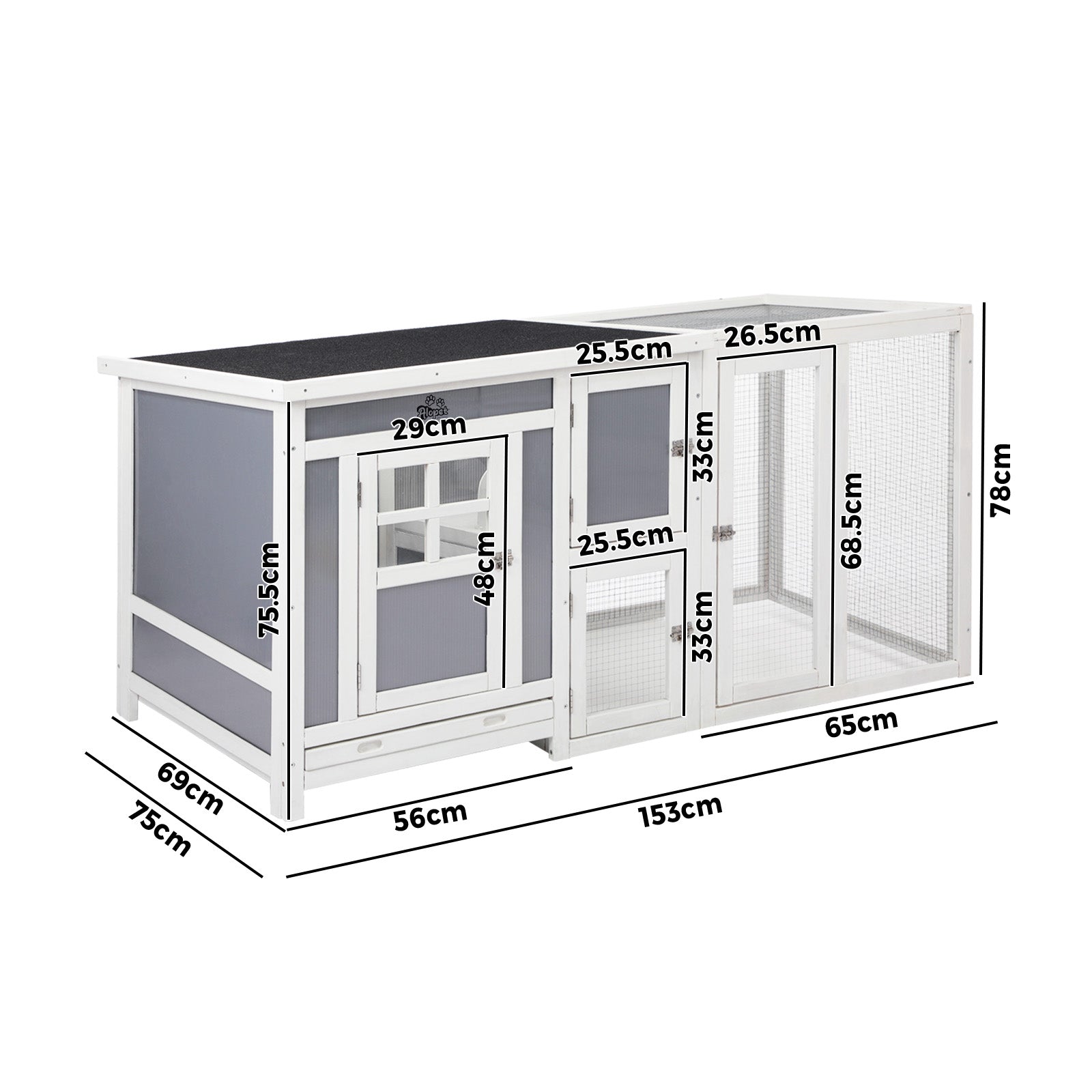Alopet Chicken Coop Rabbit Hutch Wooden House Run Large Cage Double Hatch - Sunyee