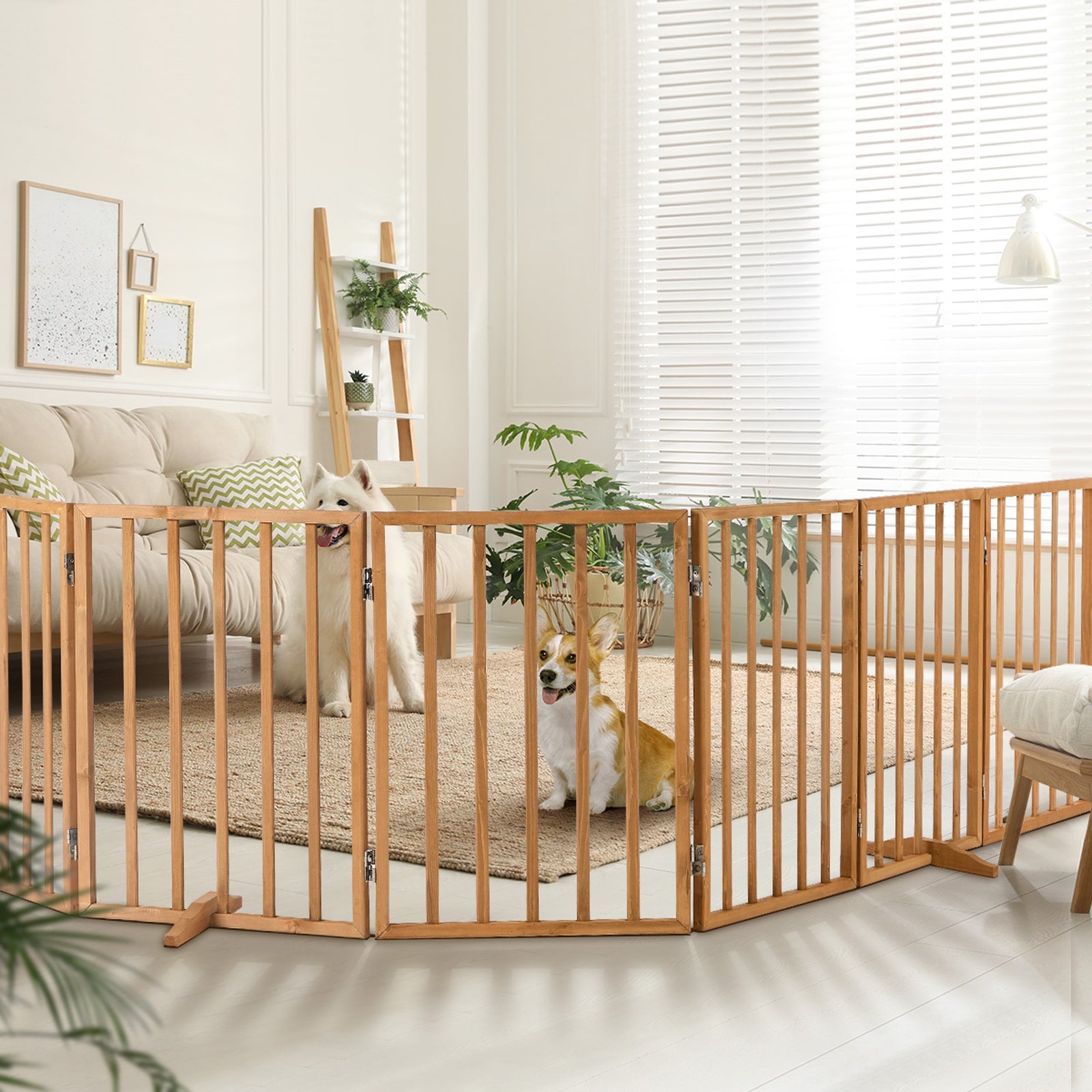 Alopet 2pc Wooden Pet Gate Dog Fence Playpen Stair Barrier 6 Panels Natural - Sunyee