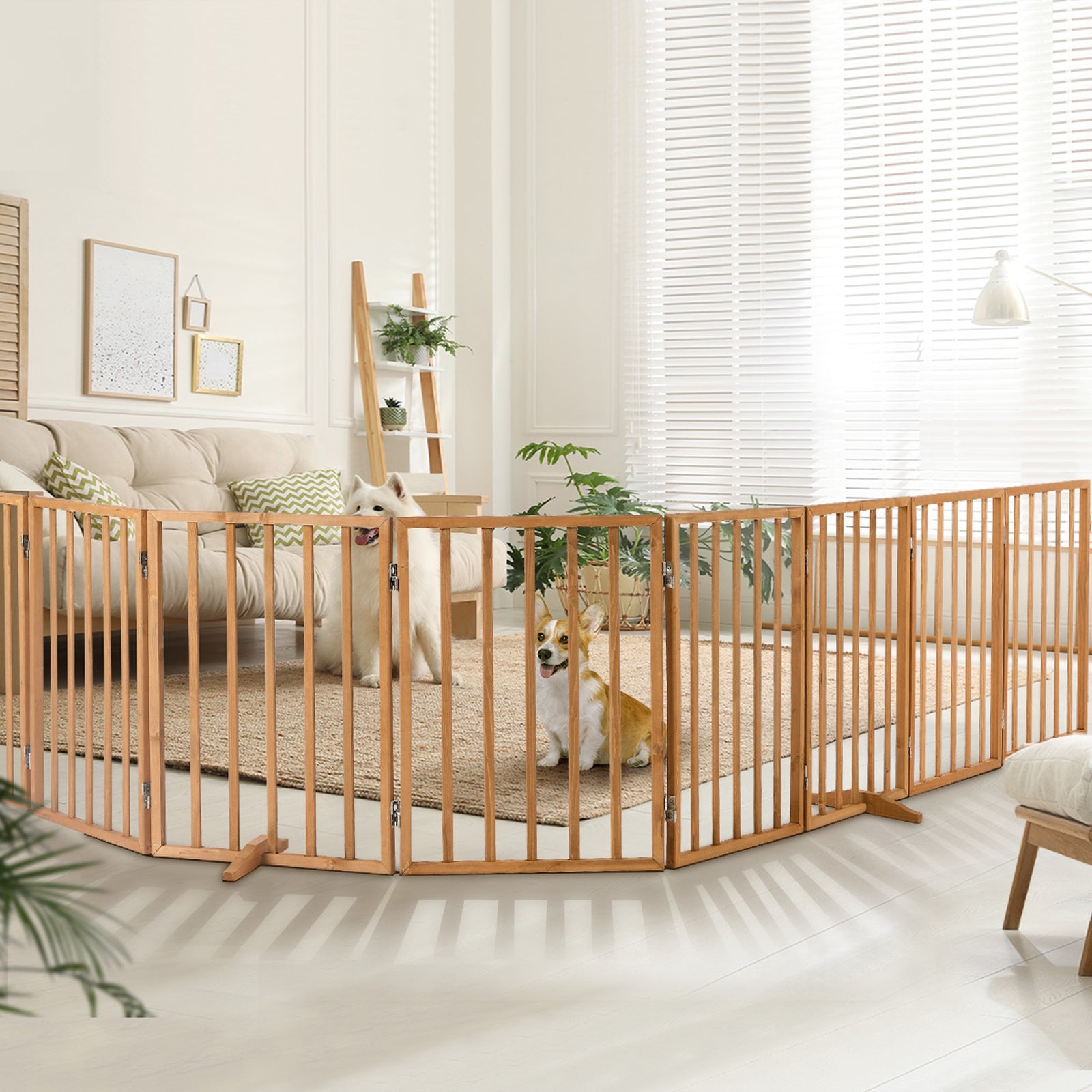 Alopet Wooden Pet Gate Dog Fence Playpen Safety Stair Barrier 8 Panels Natural - Sunyee