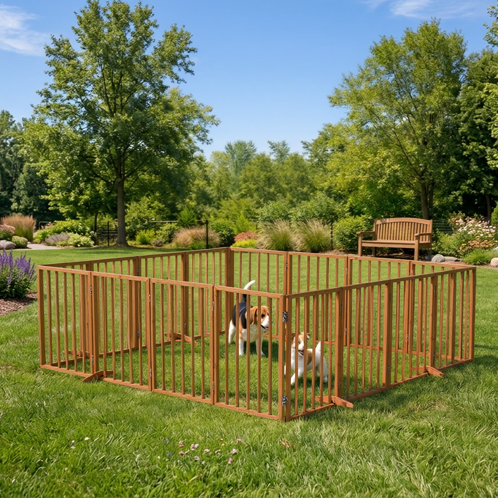 Alopet 2pc Wooden Pet Gate Dog Fence Playpen Stair Barrier 8 Panels Natural - Sunyee
