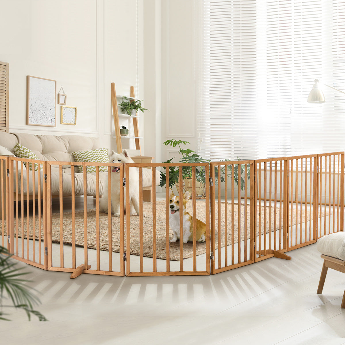 Alopet 2pc Wooden Pet Gate Dog Fence Playpen Stair Barrier 8 Panels Natural - Sunyee