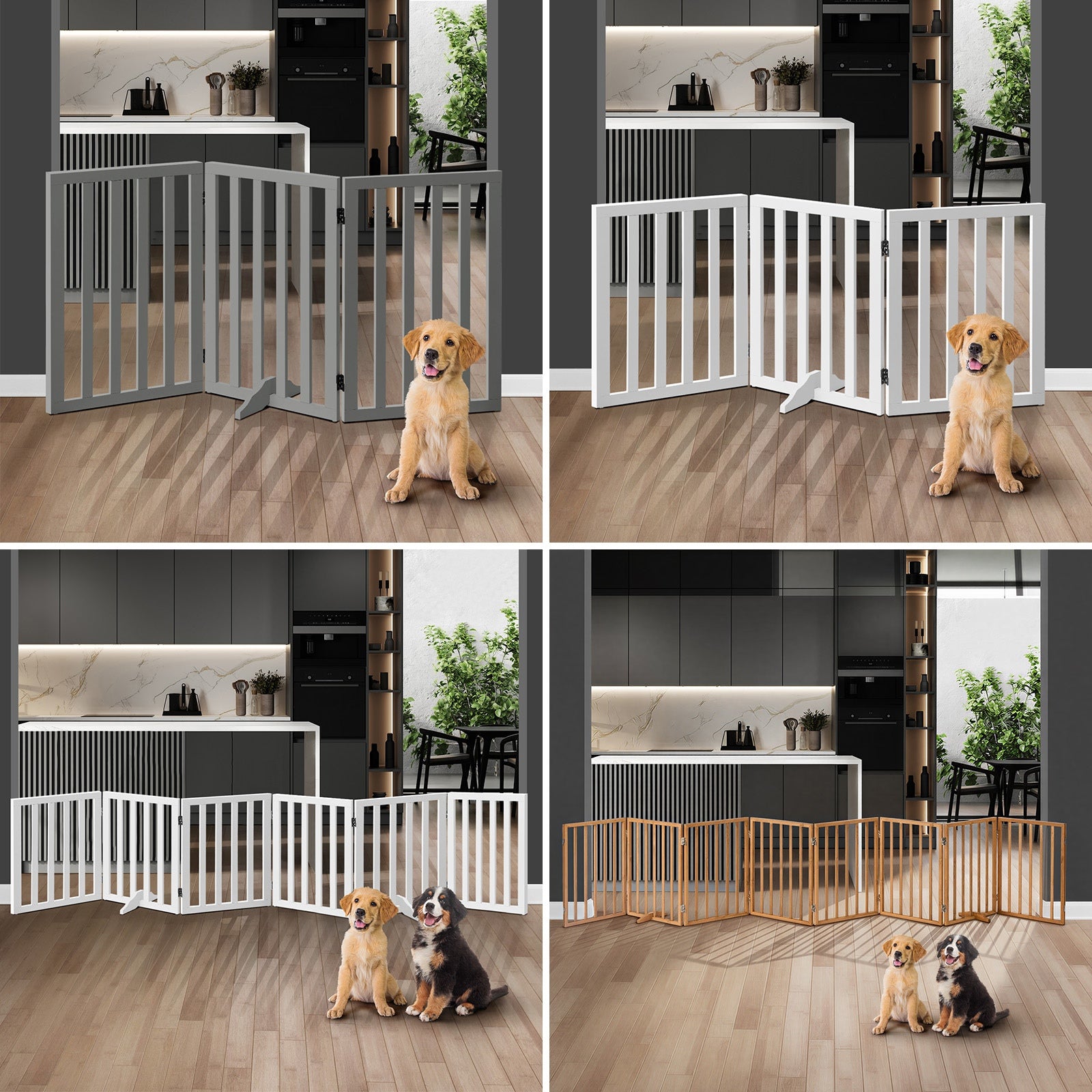 Alopet Wooden Pet Gate Dog Fence Safety Stair Barrier Security Door 3/4/6 Panels - Sunyee